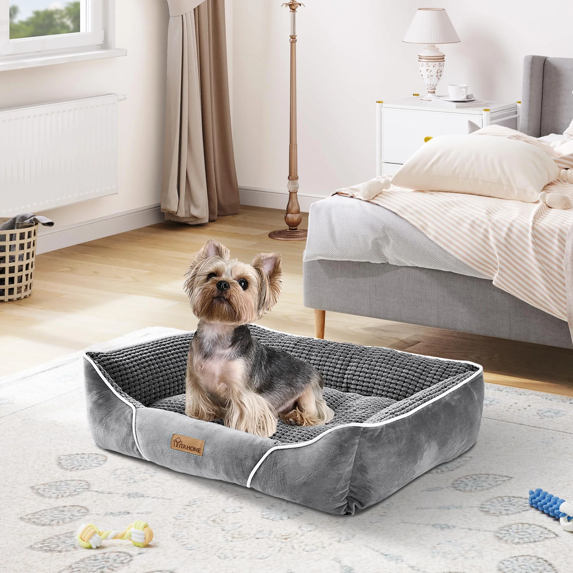 YITAHOME Panier Orthopédique pour Chien 51x48cm Gris Matelas Lavable