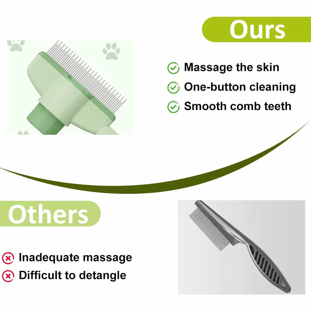 Peigne d'Épilation Chat Poil Long Anti-Puces Brosse Toilettage avec Bouton Déverrouillage