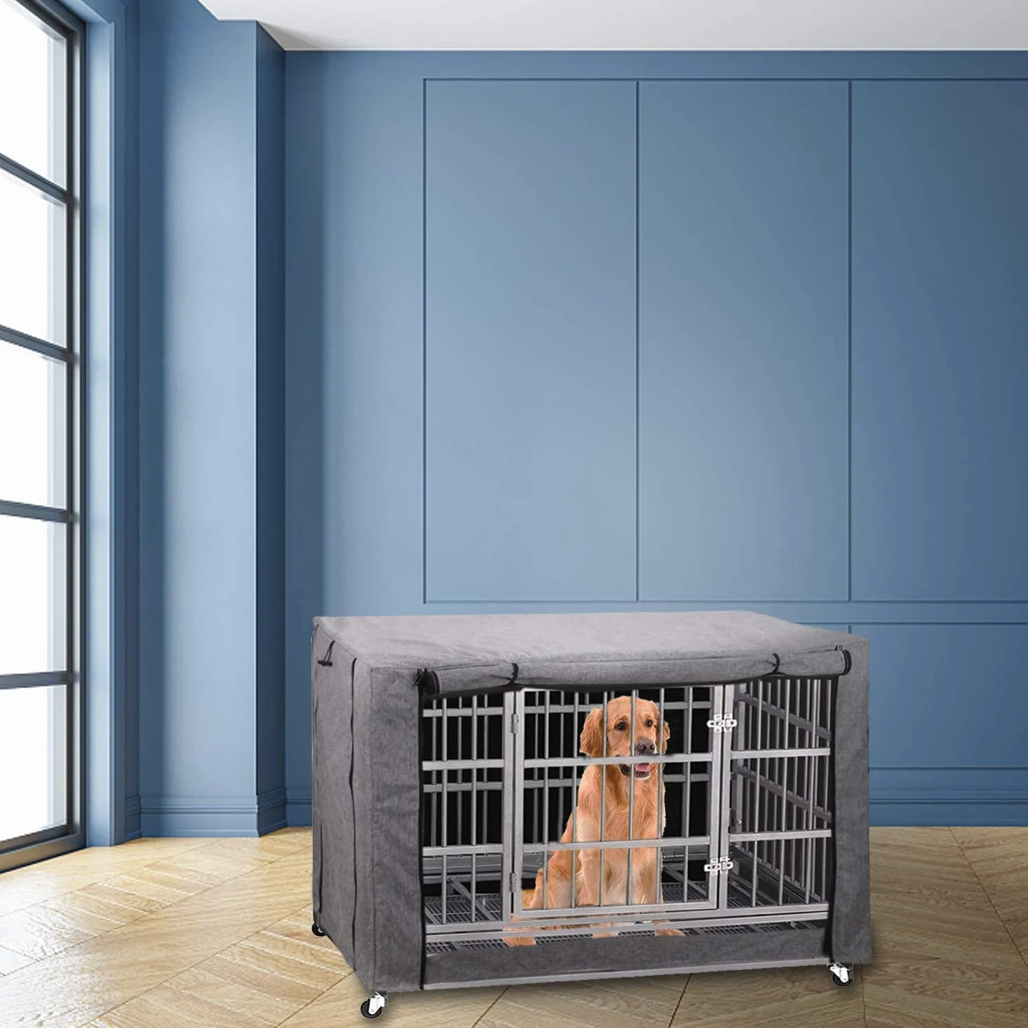 Housse pour cage à chien coupe-vent durable pour cage métallique intérieur extérieur