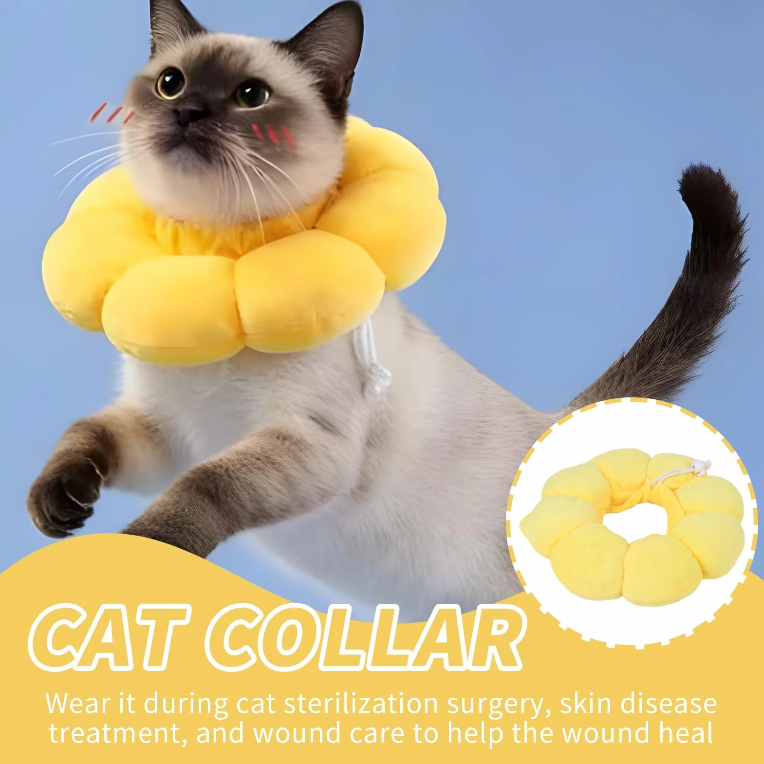 Collier de Protection Ajustable pour Chats en Coton Suédé Respirant, Anti-Léchage Chirurgie, Taille Réglable 14-22cm
