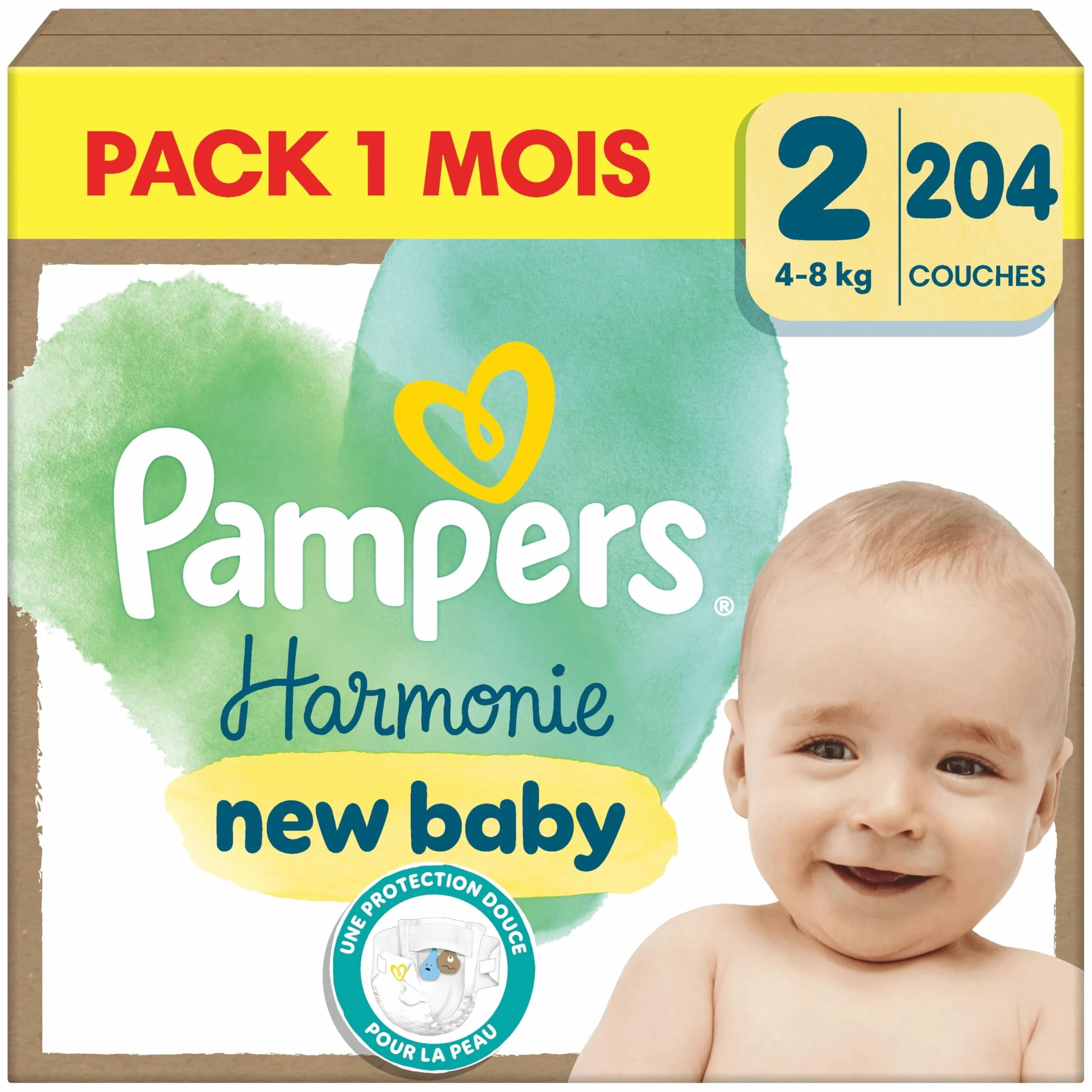 Pampers Harmonie Taille 2 204 Couches 4-8kg Protection Douce