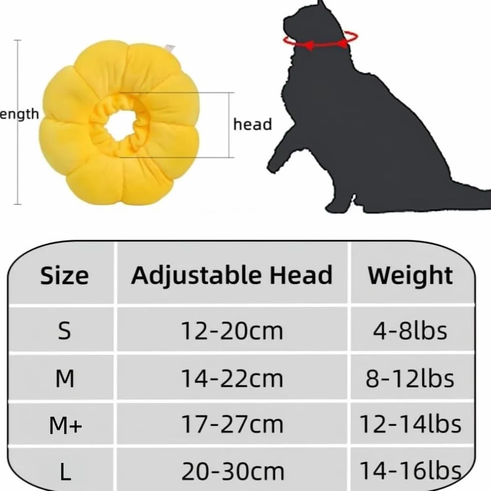 Collerette Anti Léchage pour Chat et Petit Chien, Coton Doux Ajustable, Tournesol M