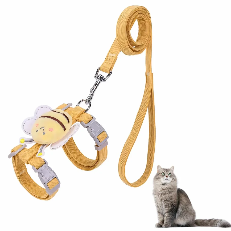 Harnais Laisse Chat Anti-Évasion Réglable 1,2 M Filet Respirant pour Chatons Lapins Promenades Extérieur