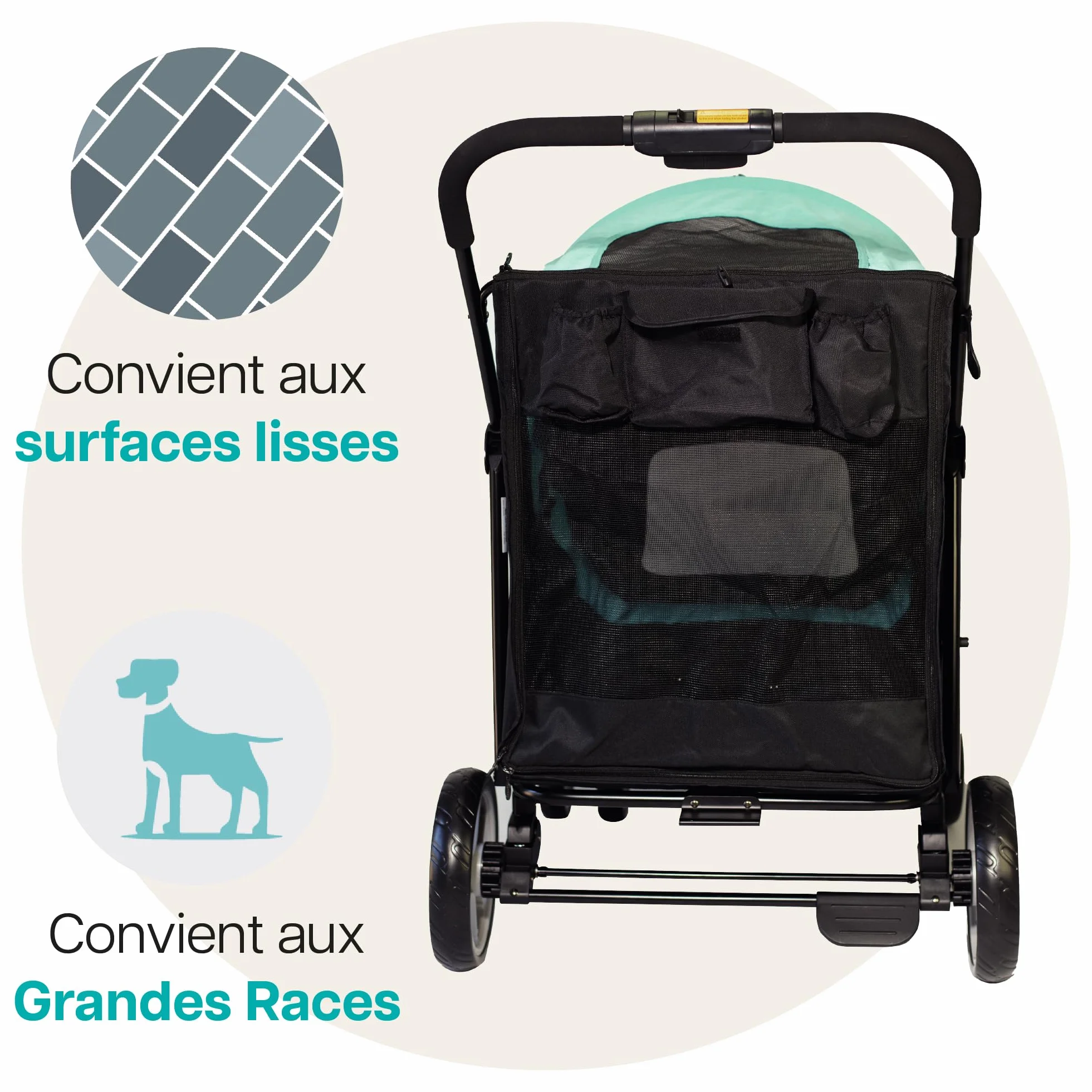 Chariot pour chien Innopet Mamut grand format bleu - Supporte jusqu'à 50 kg - Housse de pluie incluse - Pliage d'une seule main - Roues avant pivotantes, Remorque de chiens de taille moyenne et grande