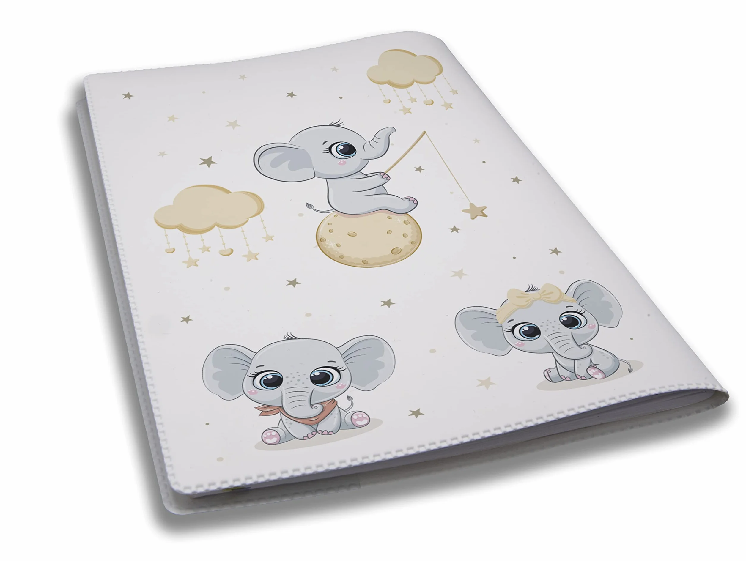 Protège carnet de santé personnalisé bébé, cadeau naissance original, Couverture Éléphant Lune Blanc