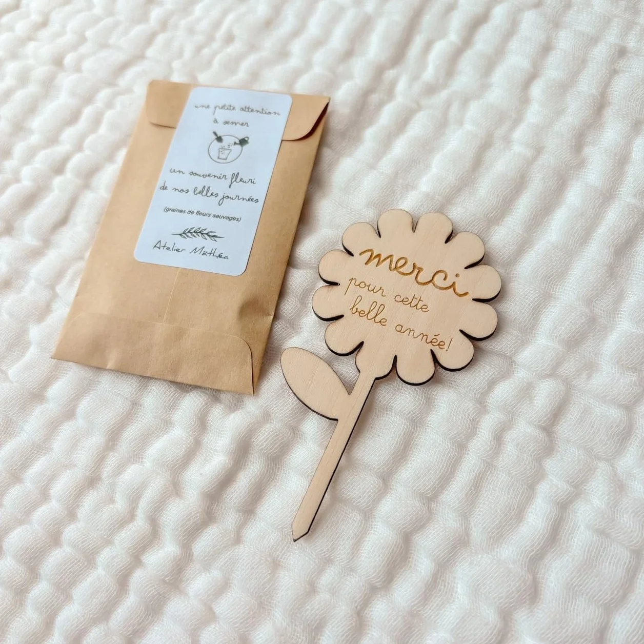 Kit Graines à Planter avec Étiquette Bois Marguerite Cadeau Fin d’Année École pour Maîtresse