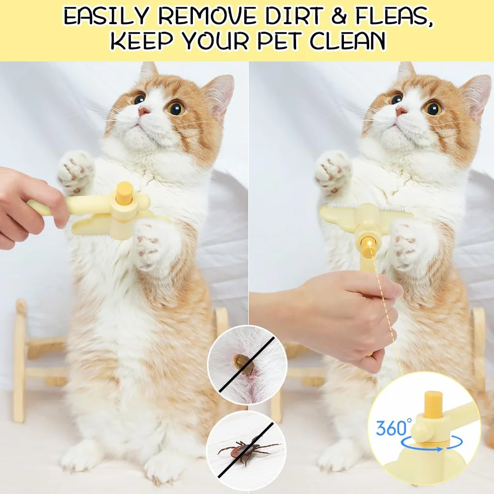 OFFCUP Peigne Autonettoyant pour Chats Conception Rotative Bouton Libération Poils Morts