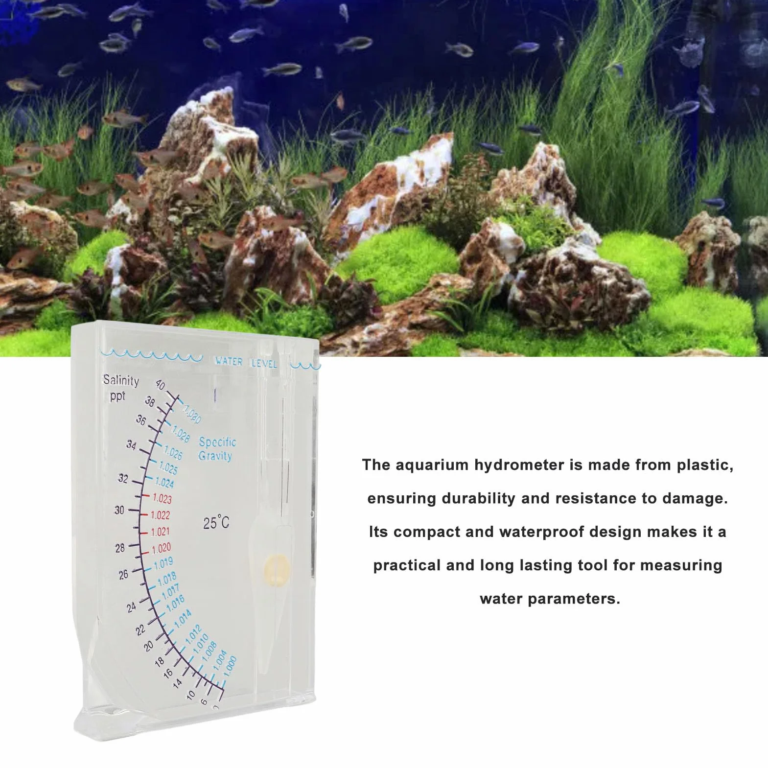 Hydromètre d'aquarium en Plastique Transparent Testeur de Salinité Précis