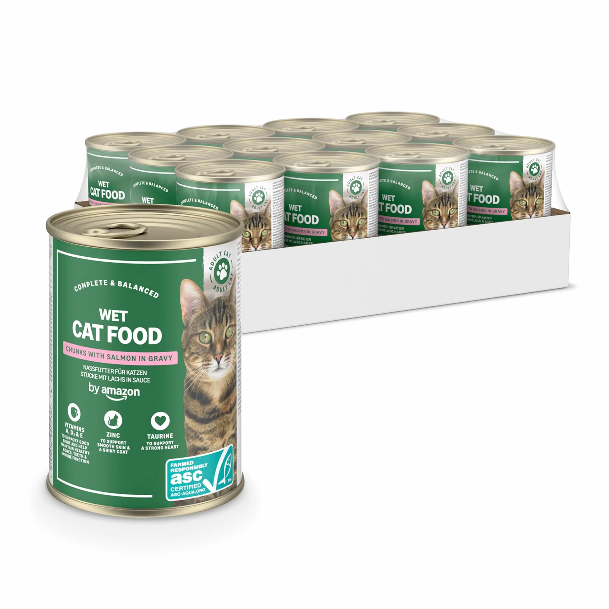Amazon Nourriture Humide pour Chat, Morceaux de Saumon en Sauce, 12 x 415 g