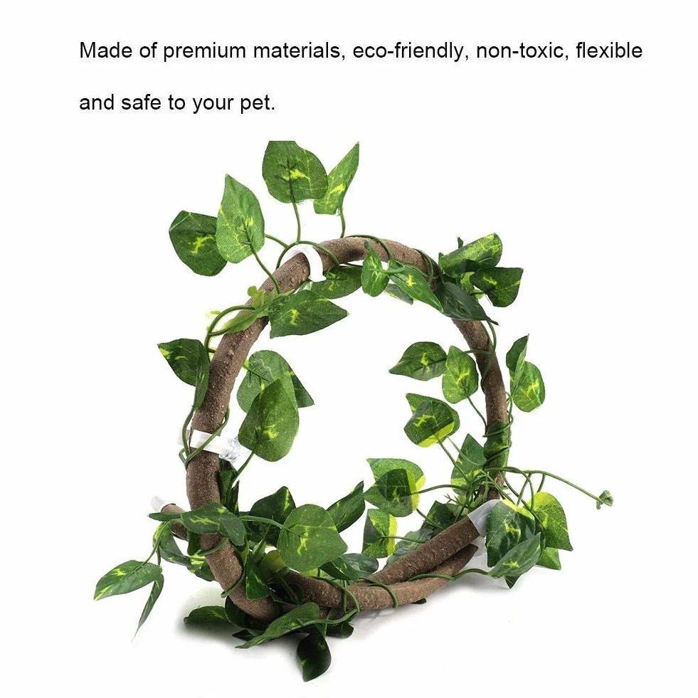 Vignes de Reptiles Artificielles avec Ventouses, Branche d'escalade en Rotin Flexible, 3,28 Pieds avec Feuilles de Scindapsus, pour Serpents