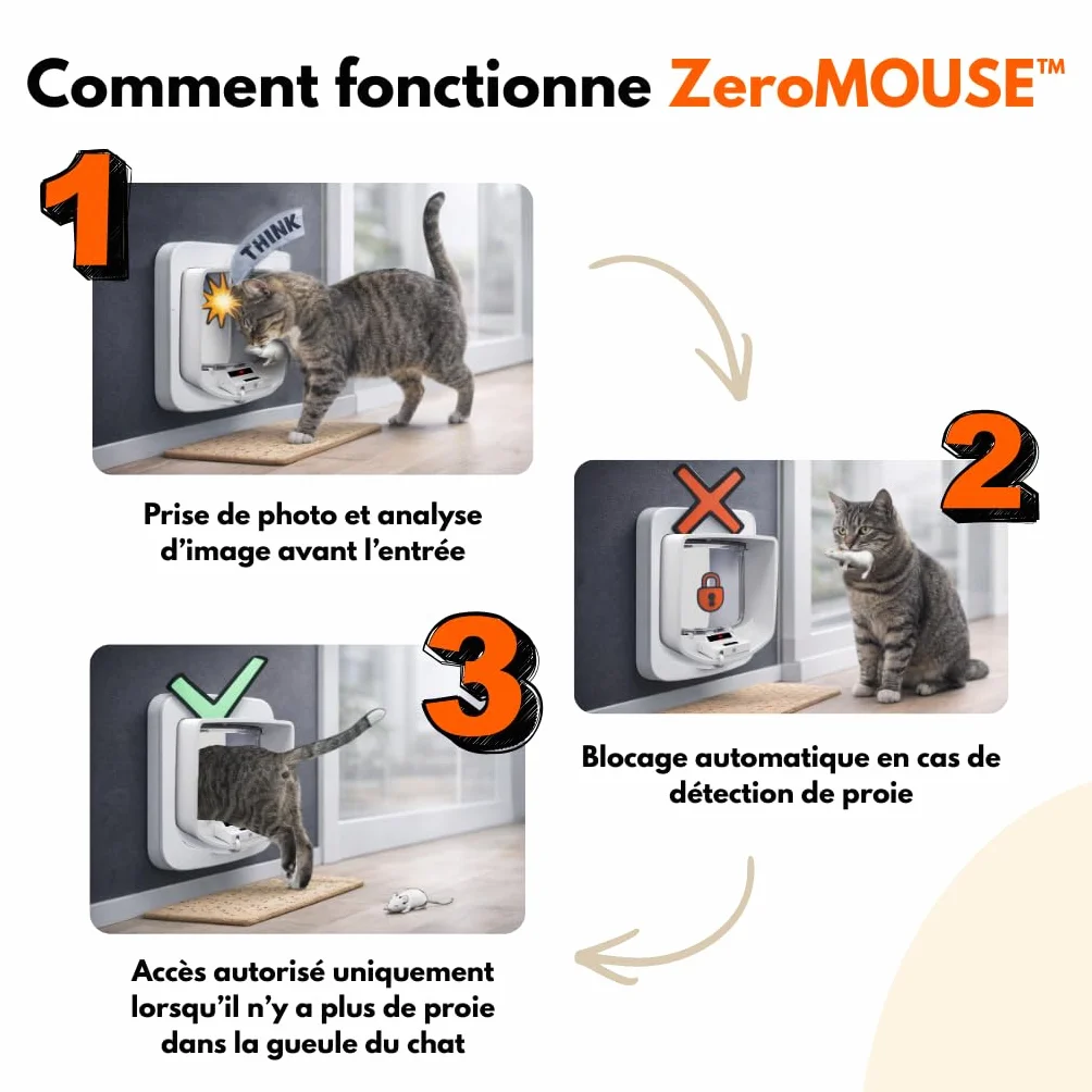 ZeroMOUSE 2.0 Extension pour chatière à puce électronique avec détecteur de proies et reconnaissance de puce