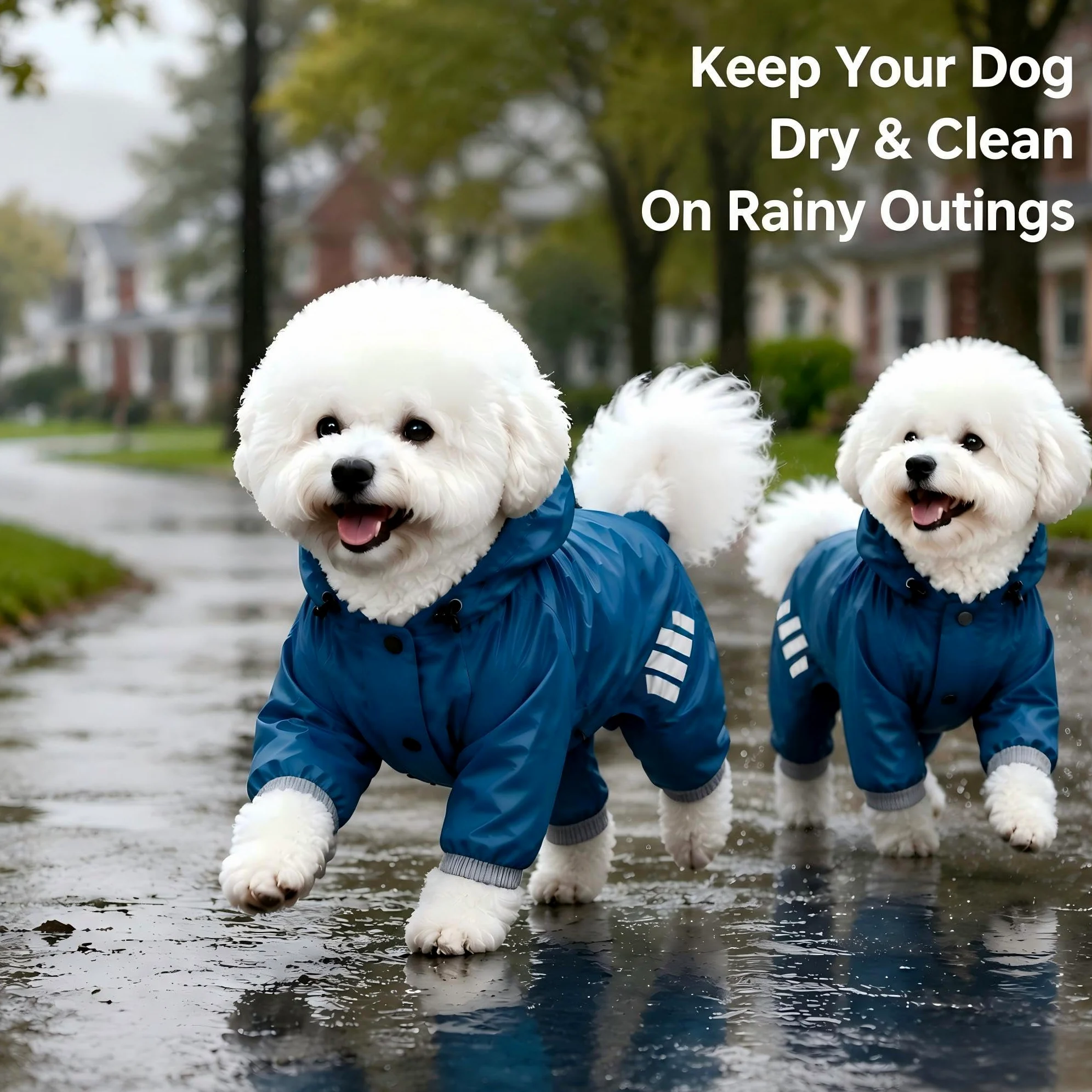 Manteau de pluie imperméable pour chiens de petite et moyenne taille avec capuche | Bandes réfléchissantes, facile à enfiler, accès à la laisse, plusieurs options de taille, tissu respirant à séchage rapide