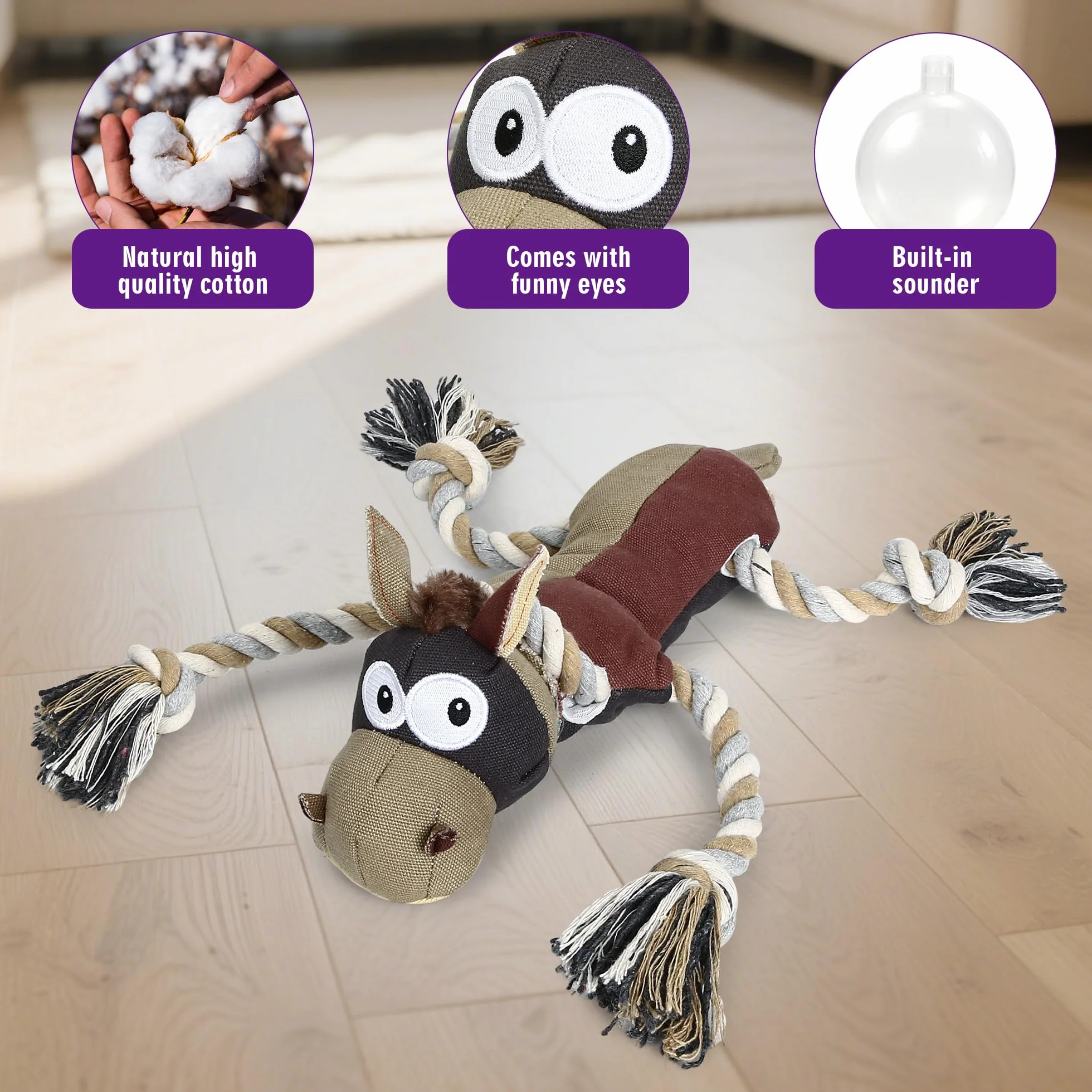 Jouet pour Chien Indestructible Mâcher Peluche Interactive Résistante avec Corde (Brun)