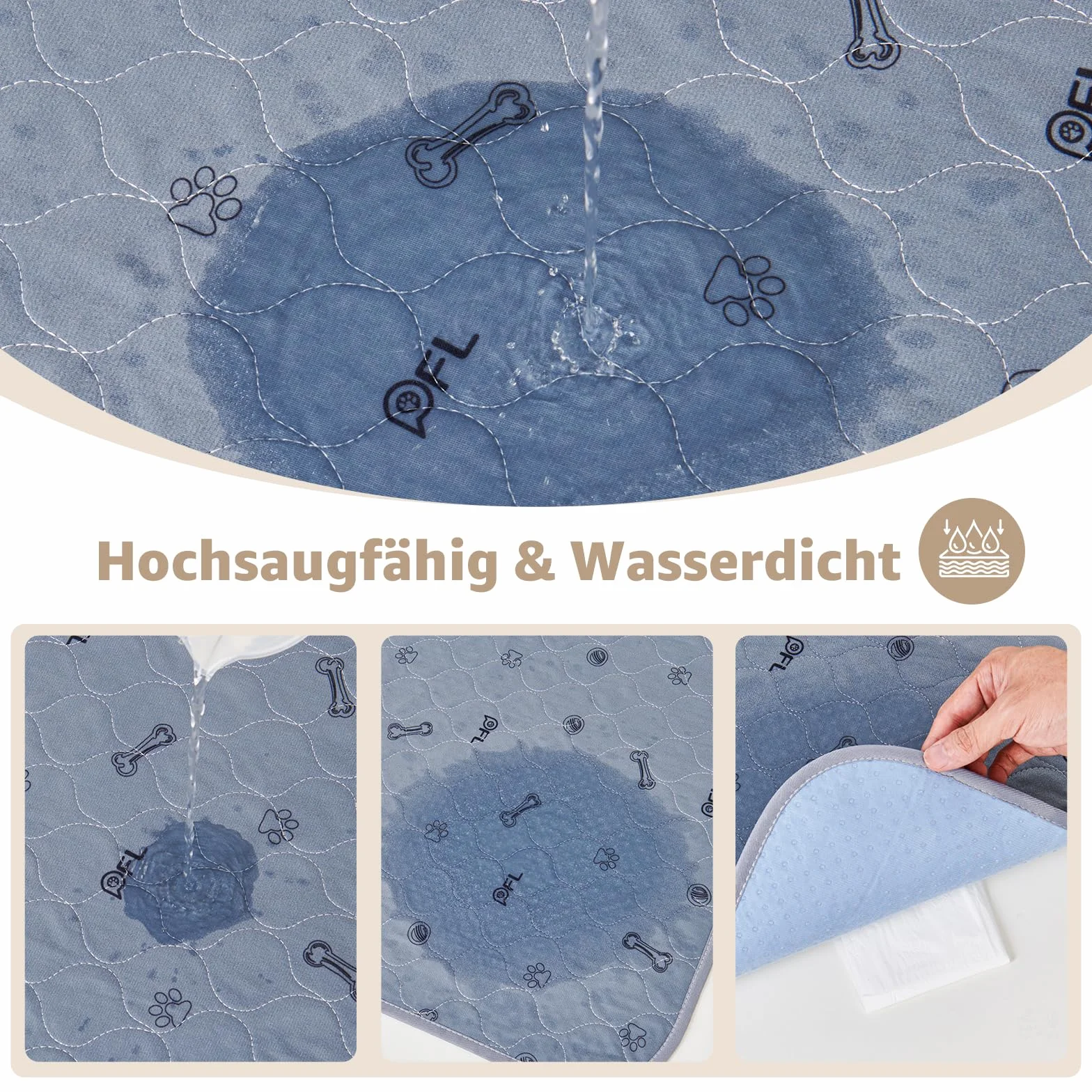 Tapis absorbant lavable pour chiot 182 x 182 cm | 1 tapis de dressage imperméable pour chiot, antidérapant et anti-fuite, pour canapé, sol et parc pour chiot