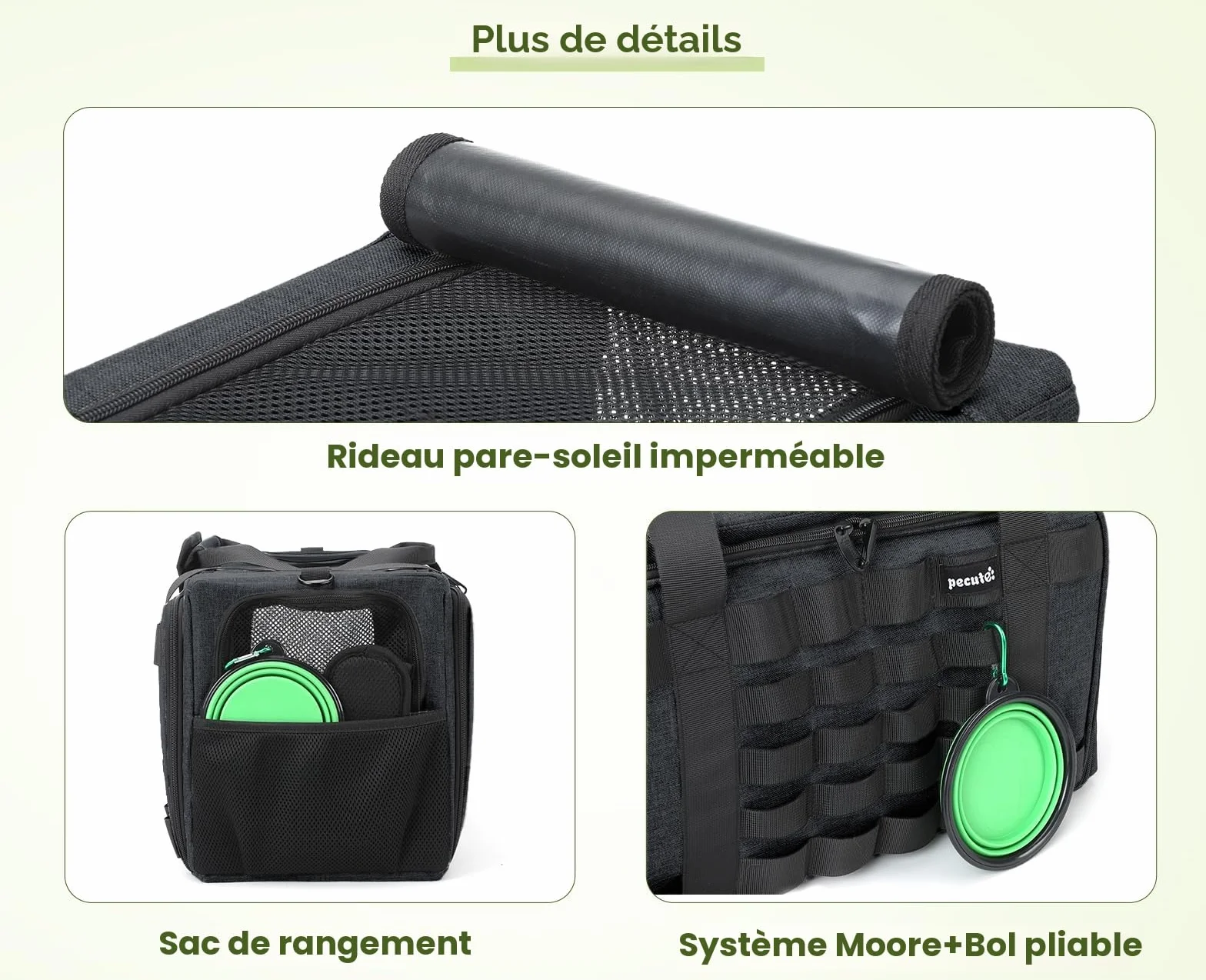 Pecute Sac de Transport Chat Extensible Pliable Voyage Avion Train Noir