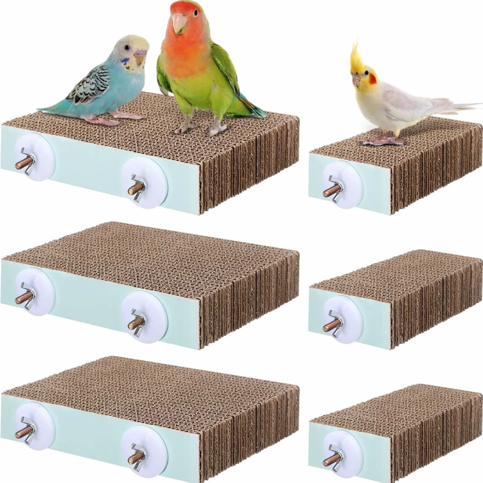 Nuanchu Lot de 6 perchoirs à oiseaux en carton pour perroquet, plate-forme de meulage de pattes d'oiseaux, cage à perroquet, moineau, perroquet, perruche, calopsitte, inséparable