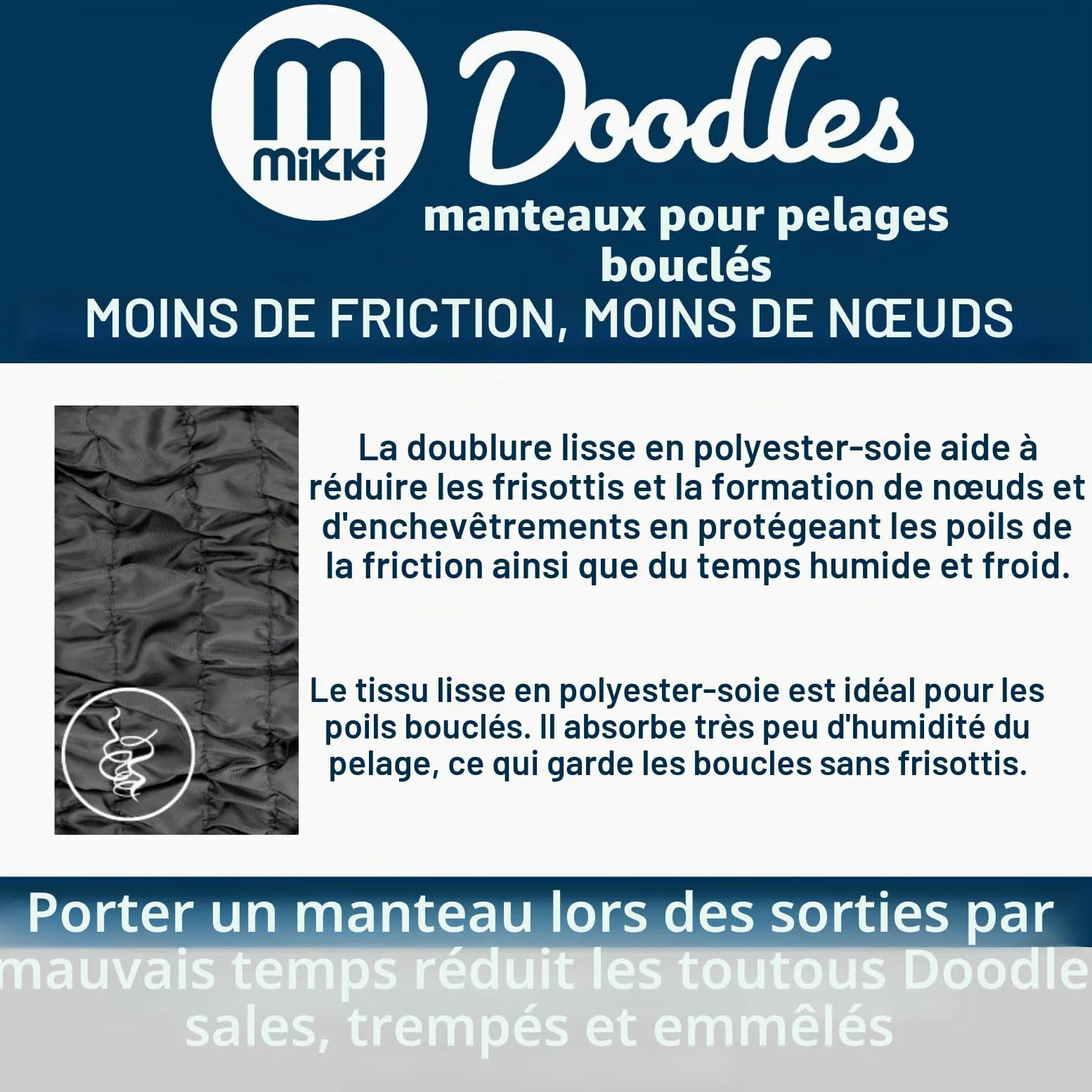 Imperméable pour Chien Mikki Doodles, imperméable, Coupe-Vent, Doublure Soyeuse, Moins de Friction Signifie Moins de nœuds et d'enchevêtrements, Taille M