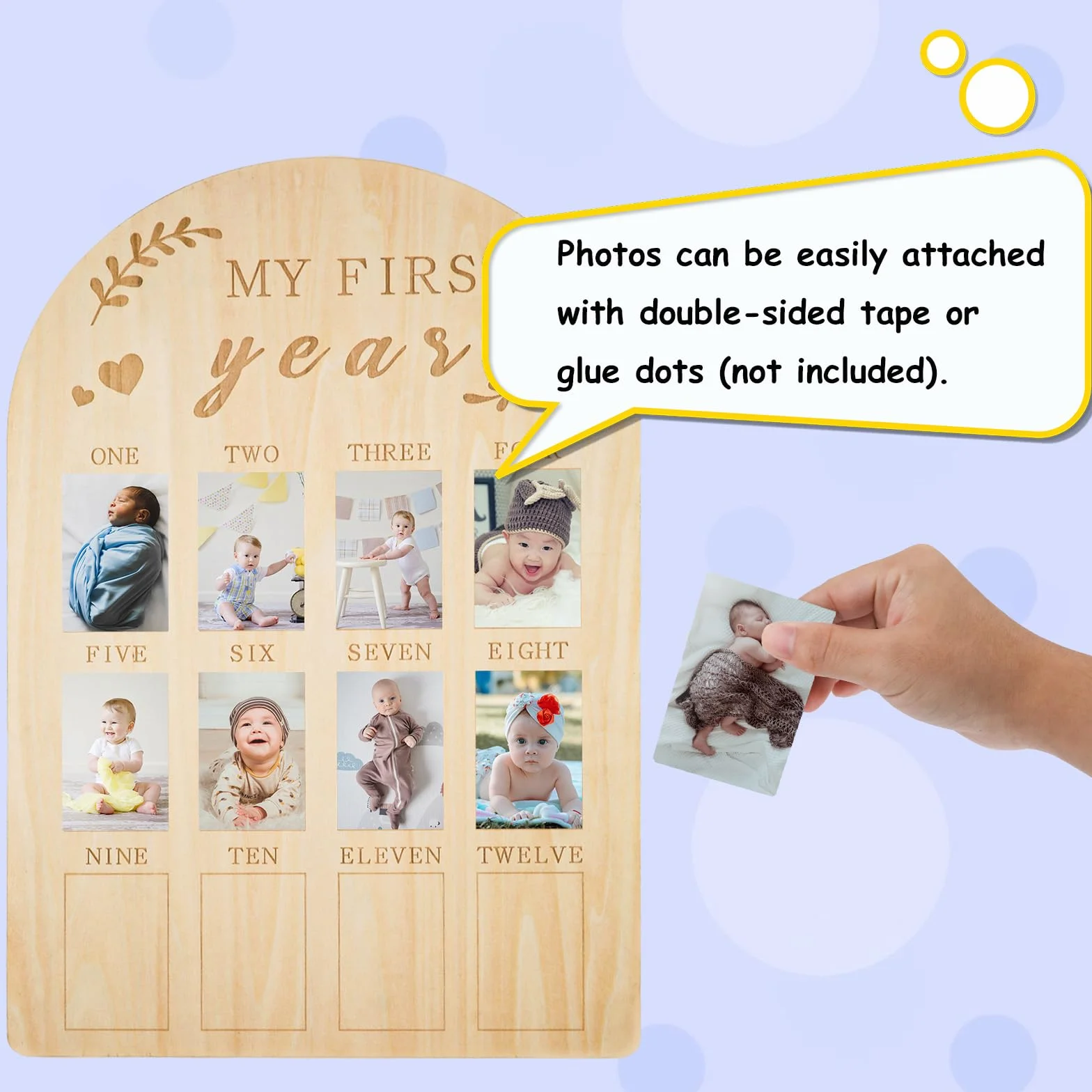 Cadre Photo Bébé My First Year 12 Mois en Bois Personnalisé pour Décorations de Chambre d'Enfant