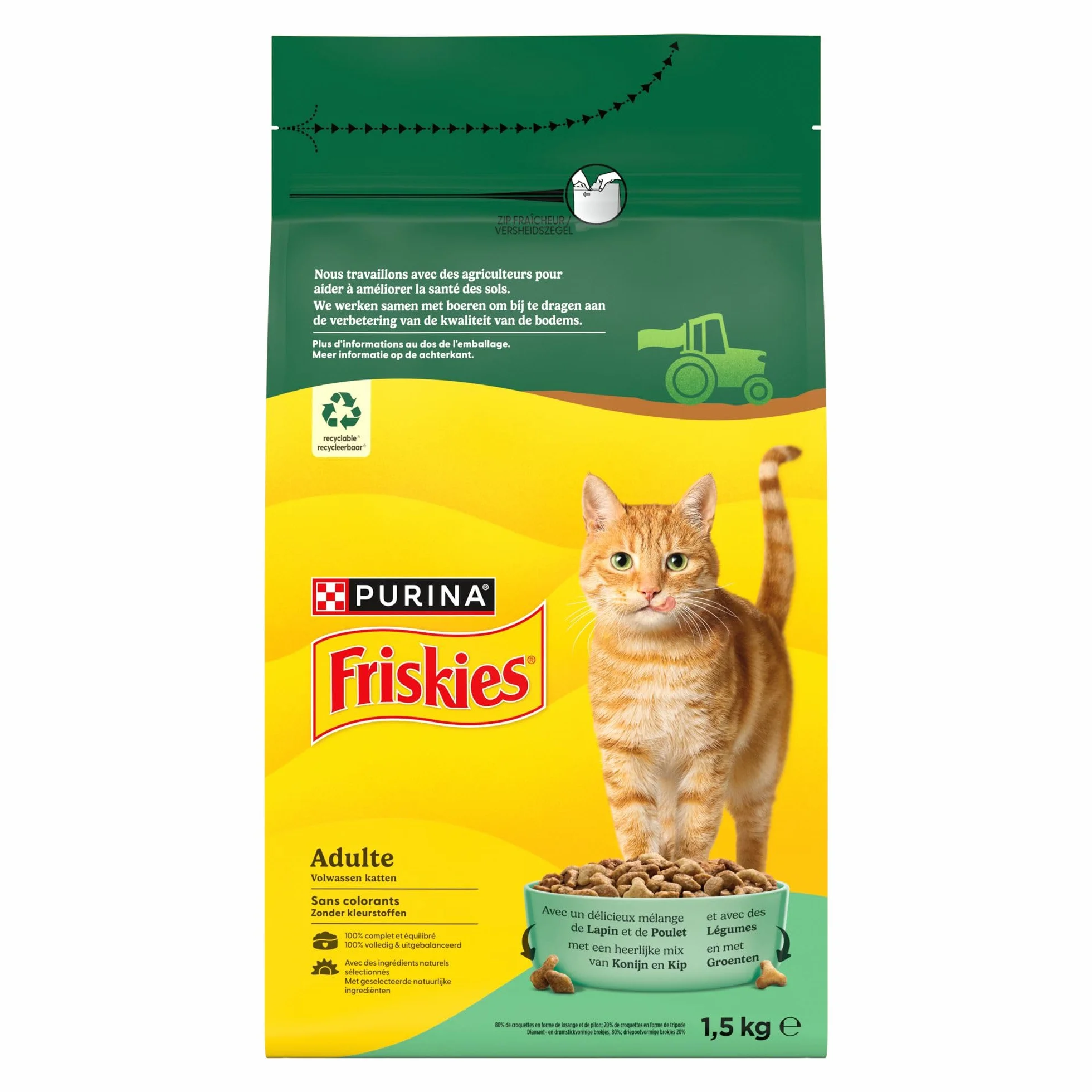 FRISKIES Croquettes pour Chat Adulte Au Lapin, au Poulet et aux Légumes 1,5 KG