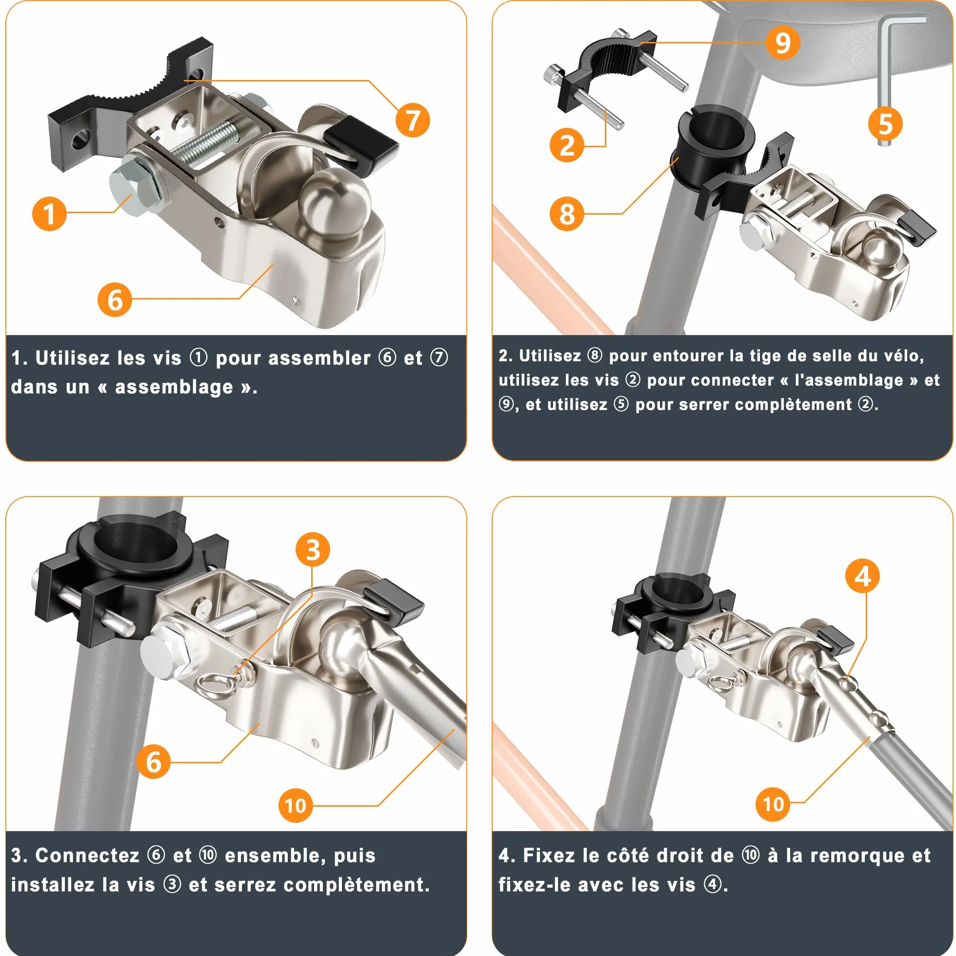 Attache Remorque Vélo, Adaptateur Compatible Tige de Selle