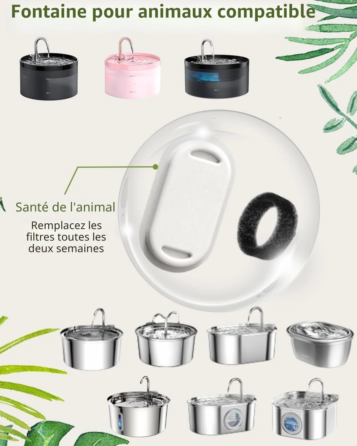 GIOTOHUN Lot de 12 filtres de fontaine à eau pour chat, triple filtrage, éponge