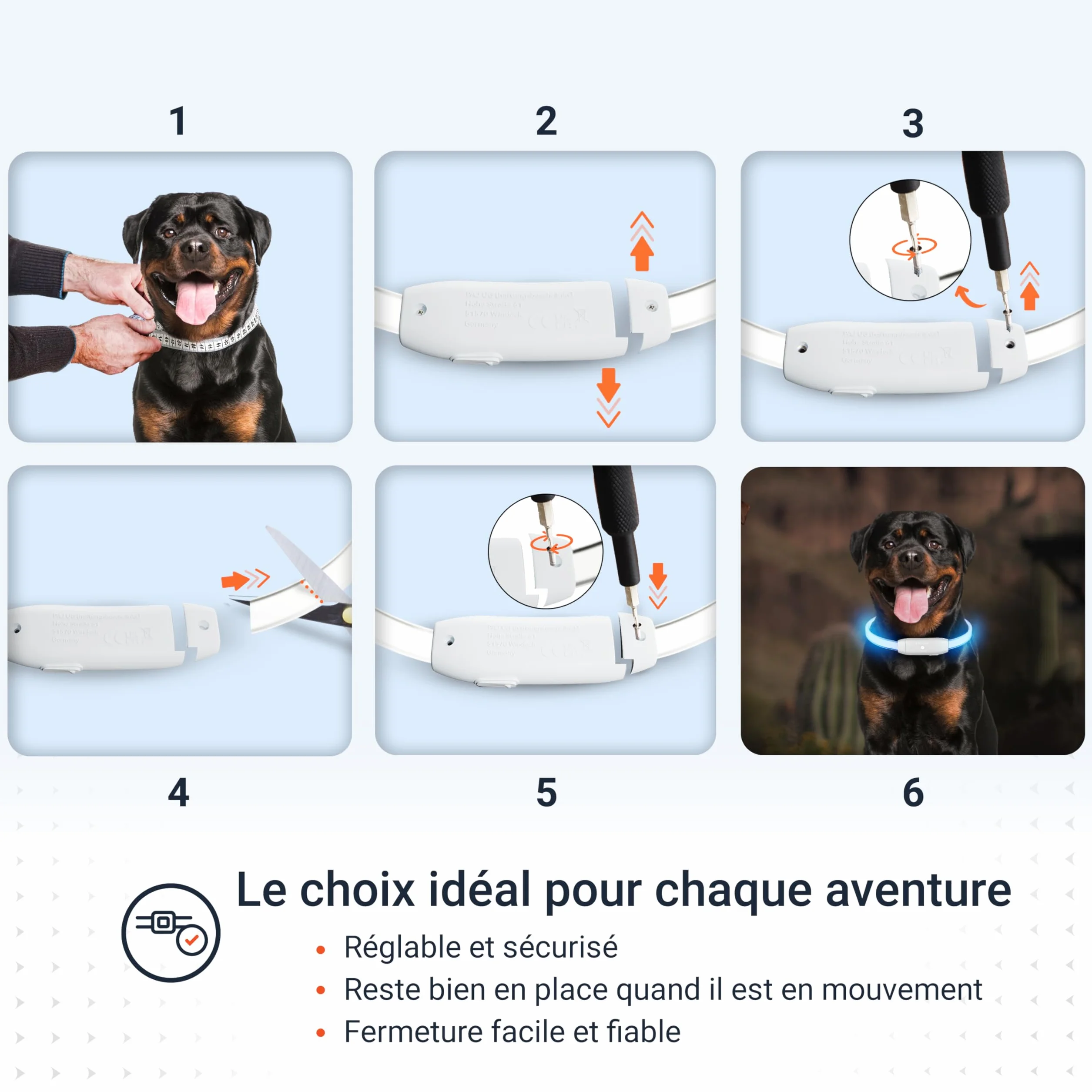 PAJ Light LED Collar Collier Lumineux Chien Longueur Personnalisable 20-70cm 100% étanche 7 Couleurs Nuit