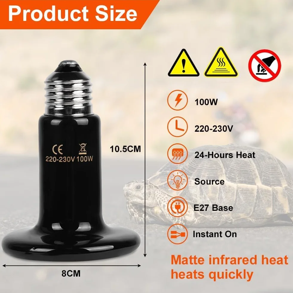 Ampoule Céramique Chauffante 220V 100W E27 Reptiles Noire Infrarouge