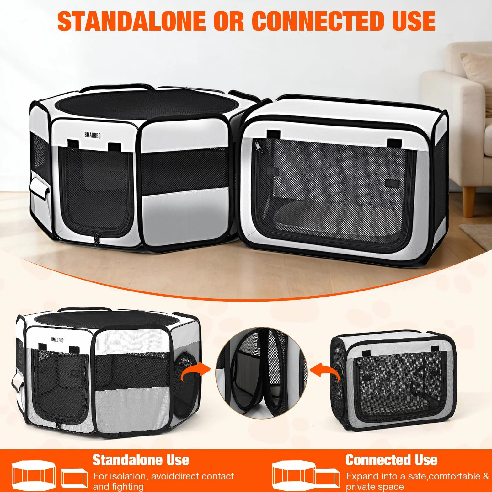 Parc de jeu portable 2 en 1 pour chat 121,9 x 66 x 66 cm pliable avec boîte à litière amovible