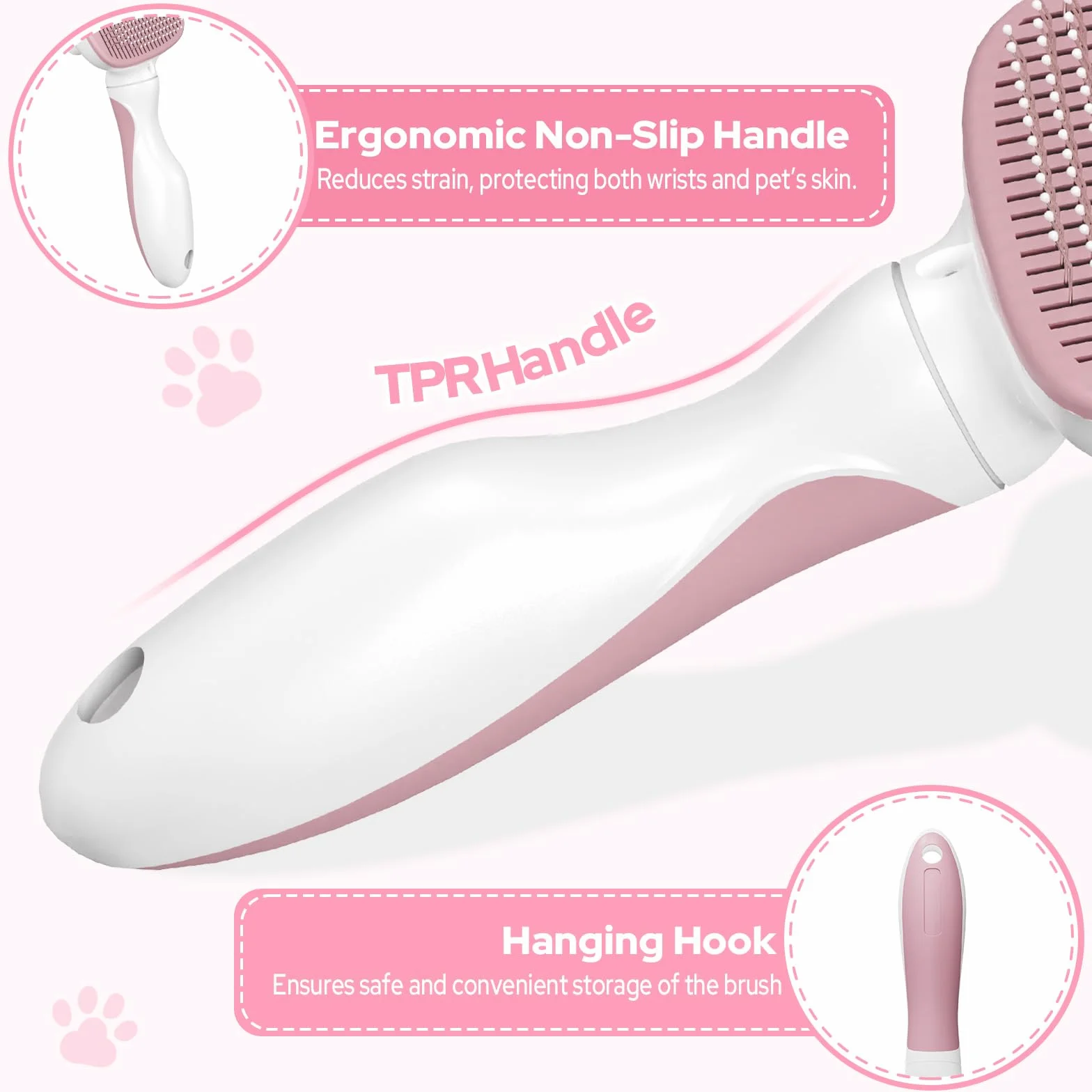Zivacate Brosse Chat Chien Épilation Autonettoyante Poils Morts Manche Antidérapant Rose-Blanc
