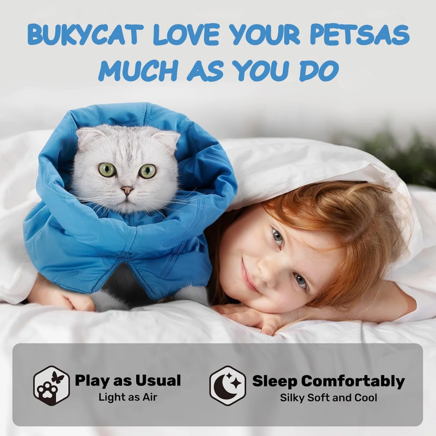 Collier de Récupération Chat Doux Ajustable Bleu S