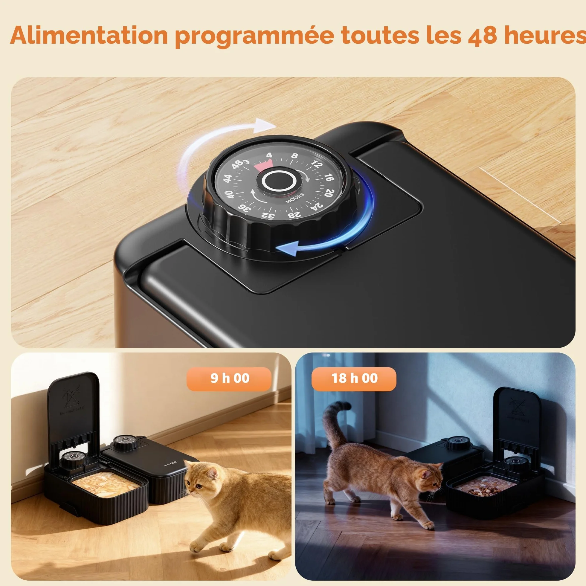 Distributeur Croquettes Chat Automatique Humide 48H Programmable sans Fil 350g par Repas Réfrigération