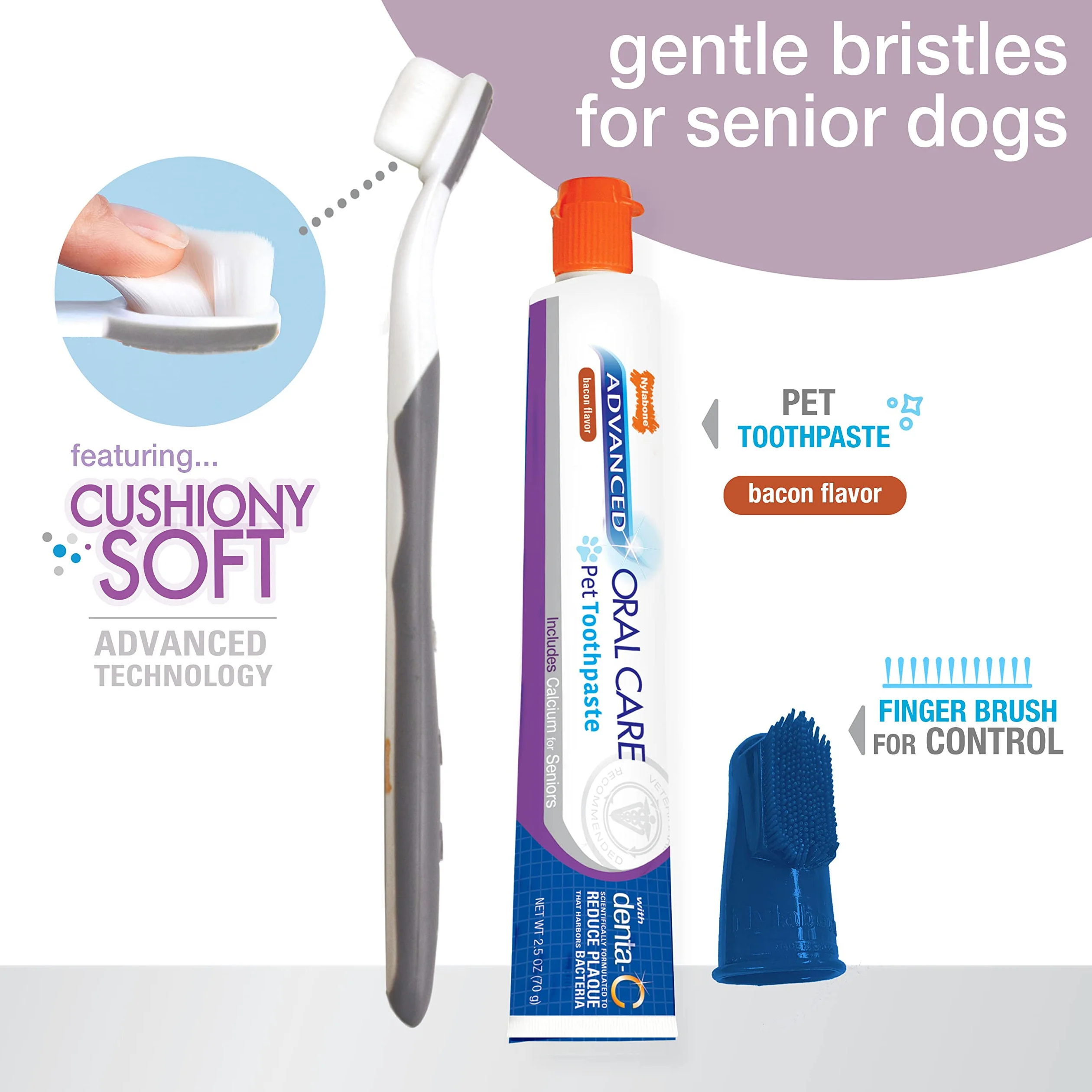 Nylabone Advanced Oral Care Kit Dentaire pour Chien Senior avec Brosse à Dents à Poils Doux et rembourrés 3 pièces