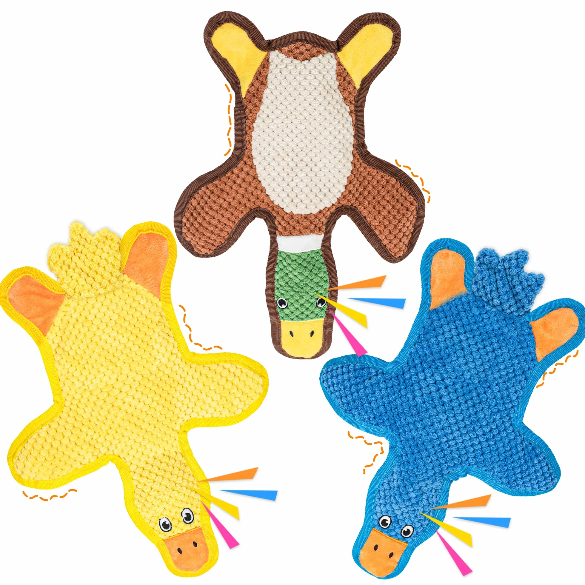 jouets couineurs en forme de canard pour chien lot de 3 sans rembourrage grande taille