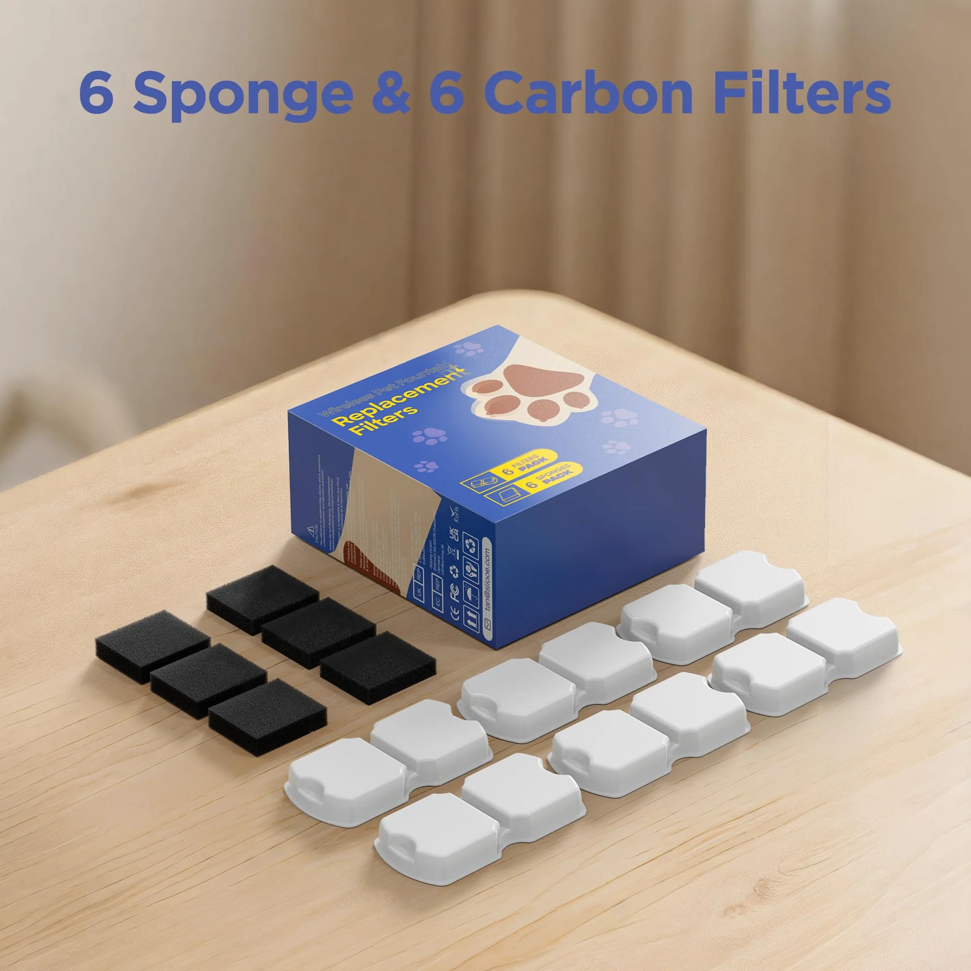 IHOUONE Filtre Fontaine à Eau pour Chat 12 Filtres Charbon et Éponges