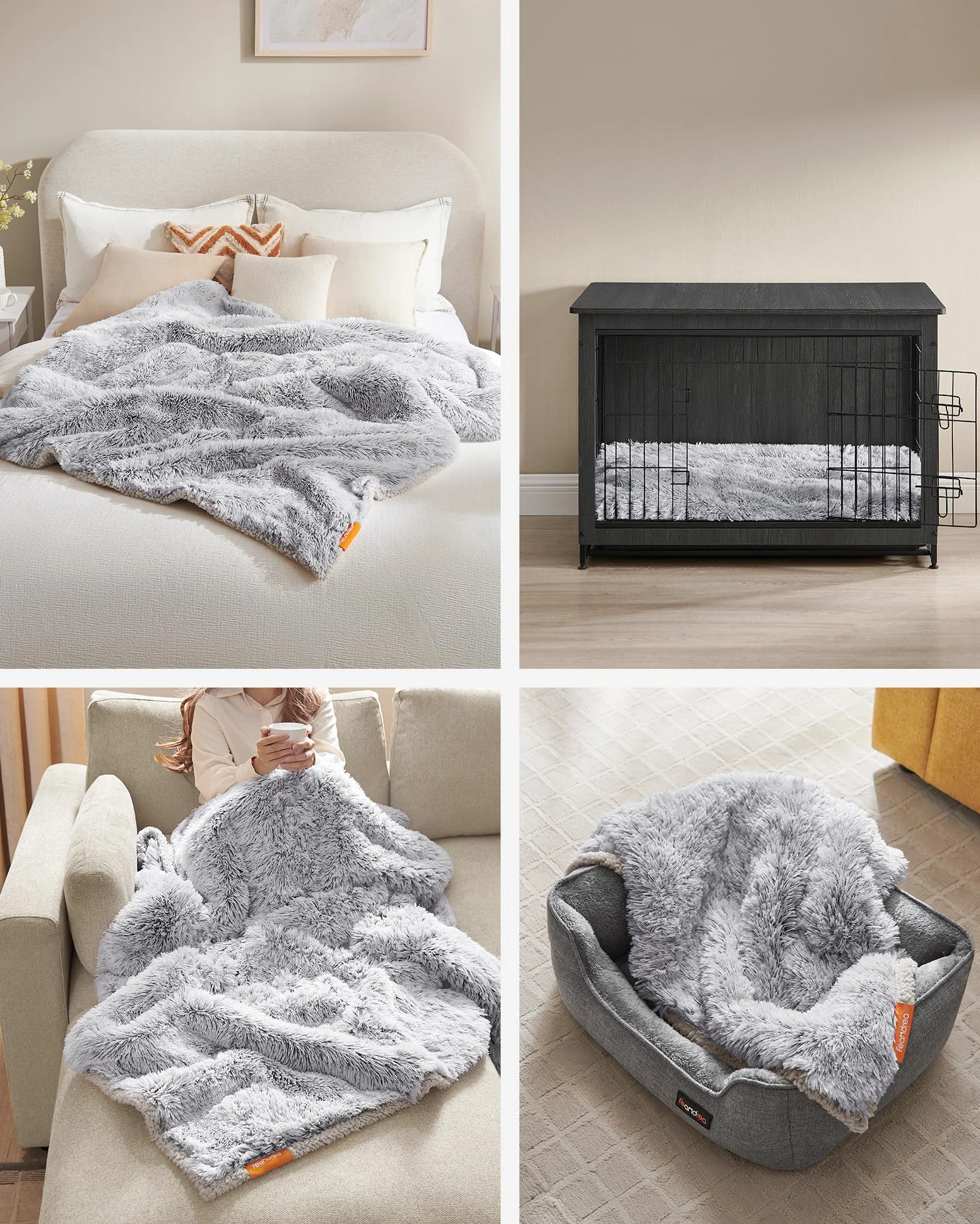 Feandrea Couverture Chien Hydrofuge 73x63 cm Polaire Sherpa Réversible Gris Ombré