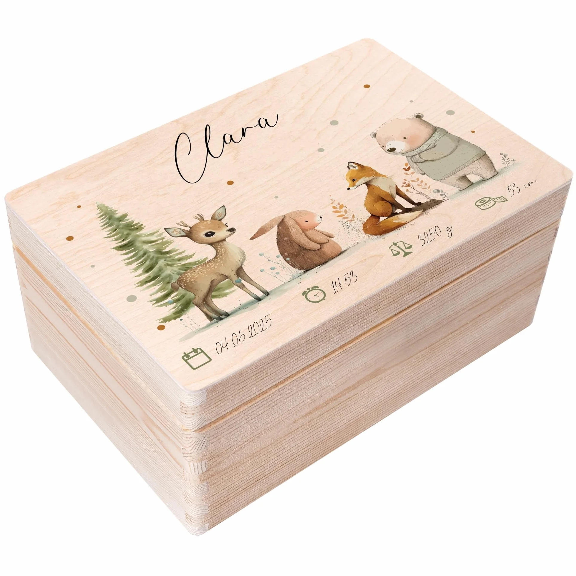 Creative Deco Boîte à Souvenirs Bébé Personnalisé Animaux de la Forêt 30 x 20 x 14 cm Bois
