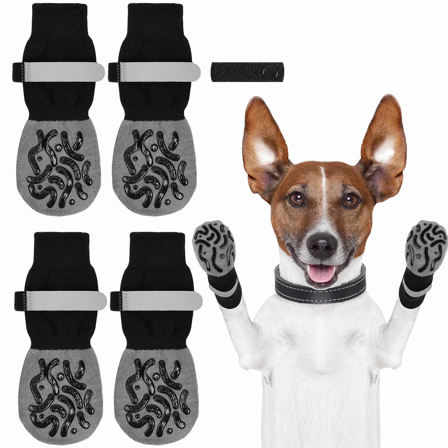 Chaussettes Antidérapantes pour Chien 2 Paires Réglables Protège-Pattes Double Face M