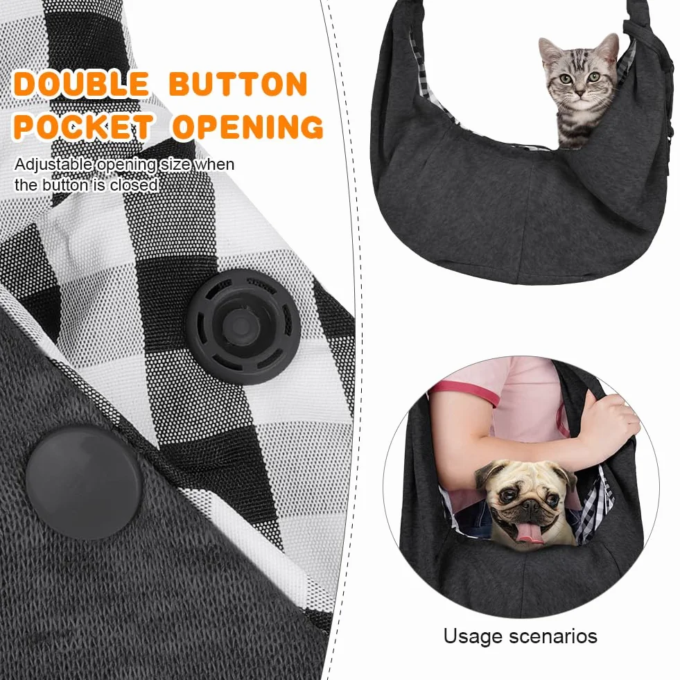 Sac de Transport pour Chien Chat, Sac à Bandoulière Réglable Mains Libres pour Animaux jusqu'à 5kg, Gris Foncé