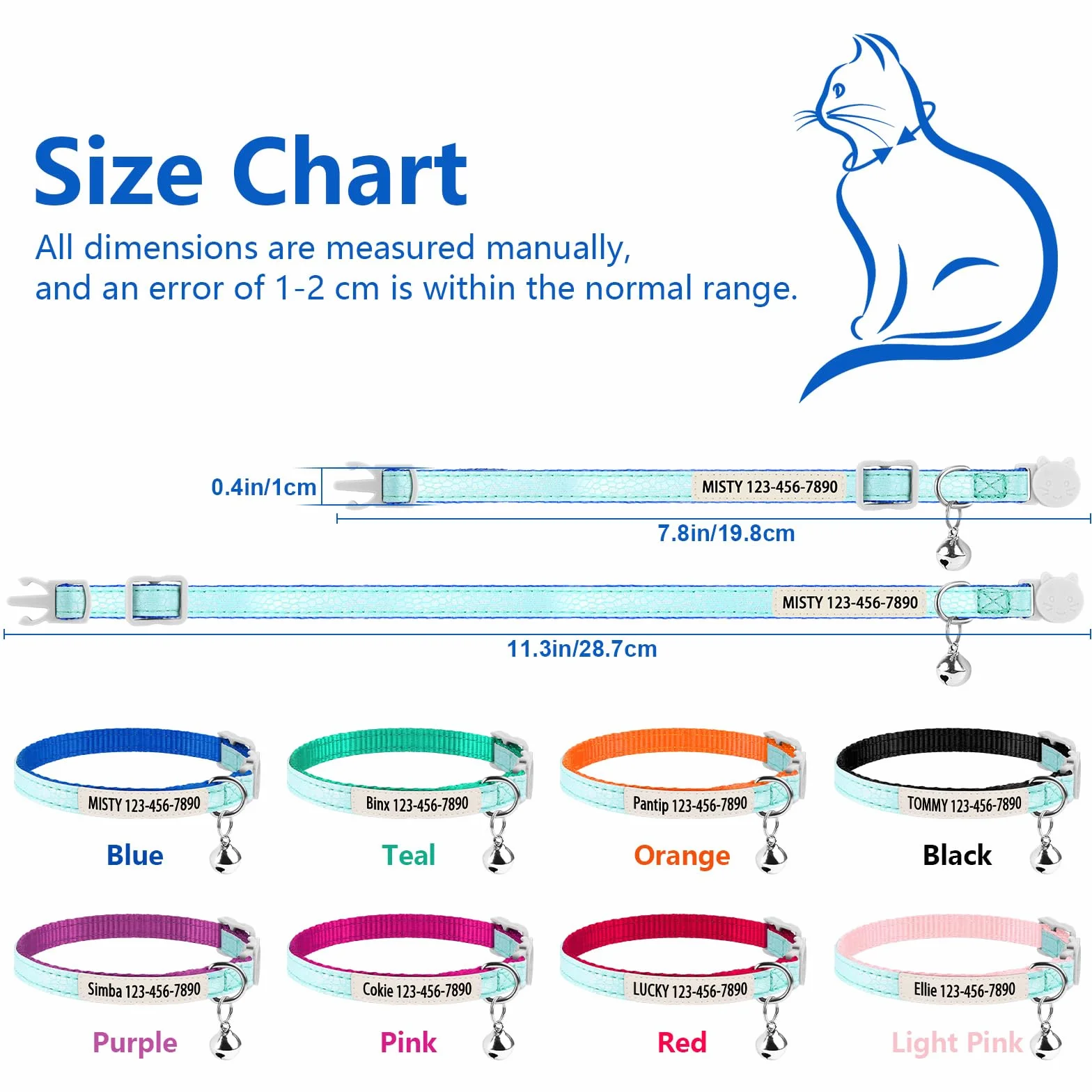 Collier phosphorescent personnalisé pour chat avec nom et numéro de téléphone, collier lumineux réglable à dégagement rapide