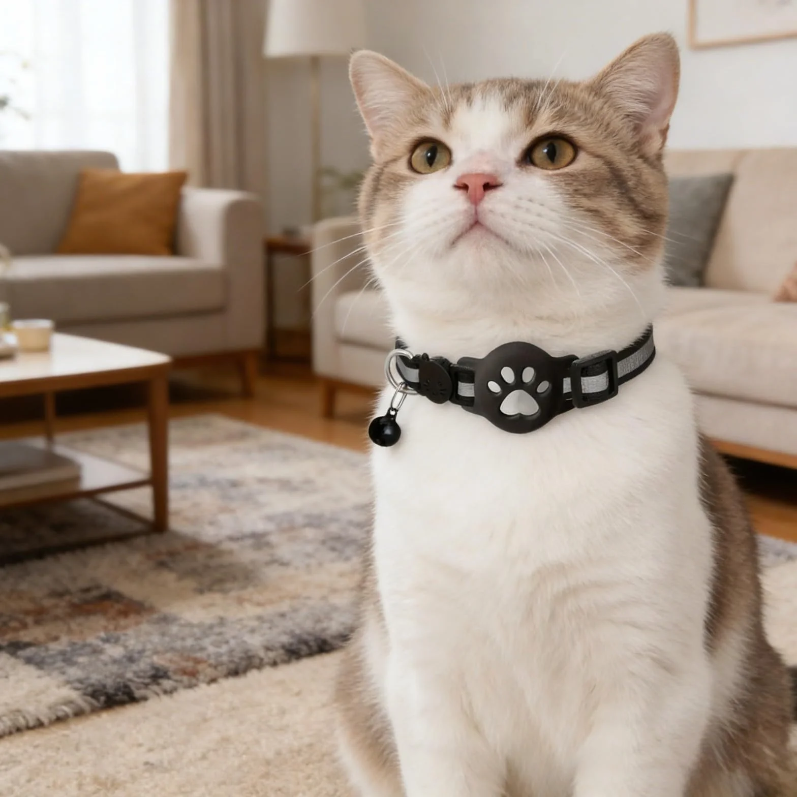 Collier GPS Chat sans Abonnement Traceur Animaux Localisation Temps Réel Étanche Léger Ajustable 19-32 cm Noir
