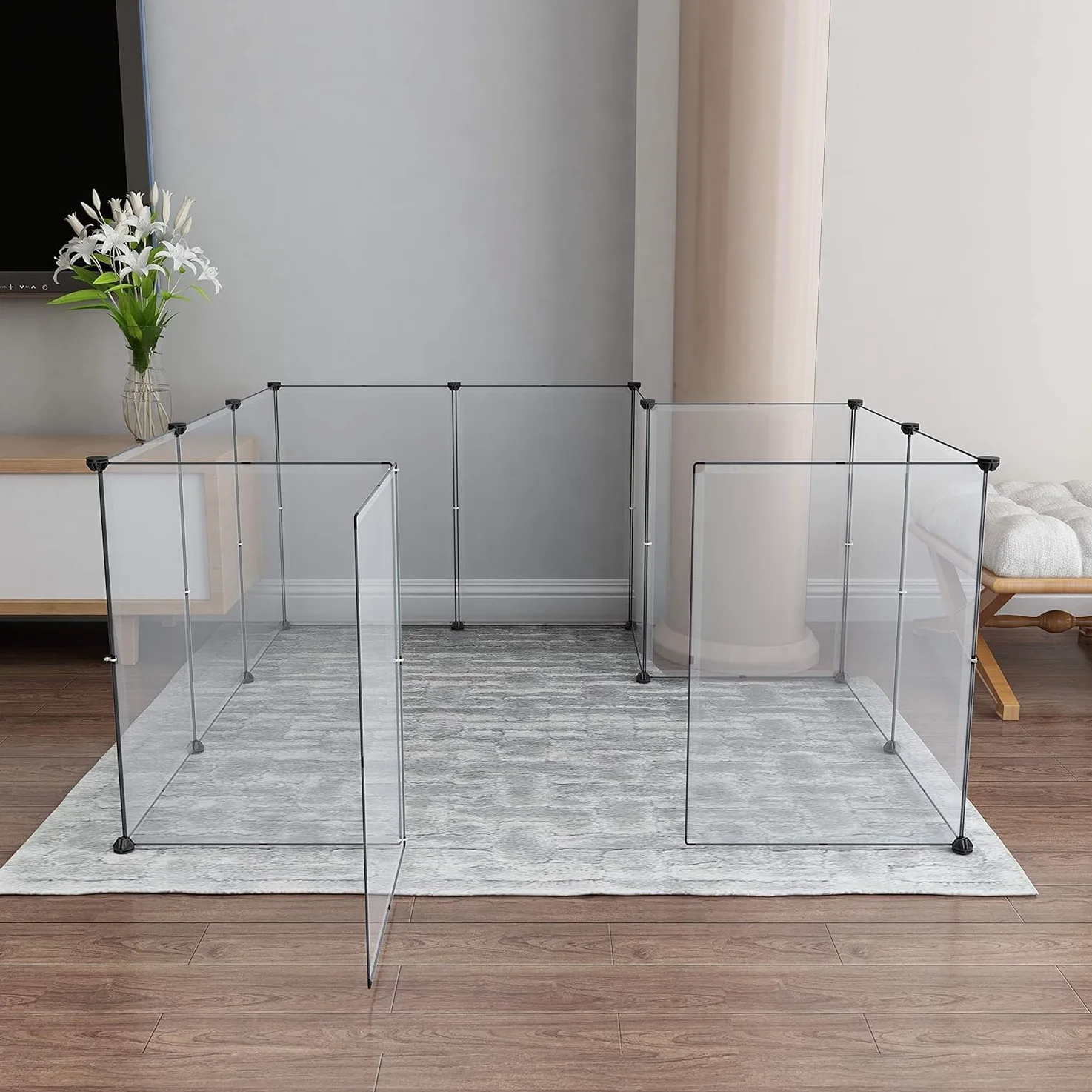 LURIVA Grand Parc Transparent pour Animaux domestiques, 71,1 x 50,8 cm (H x l), Parc pour Petits Animaux, enclos pour Chien, Chaton, Furet, Cochon d'Inde, Utilisation en intérieur, 12 Panneaux
