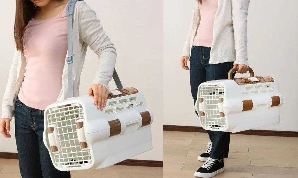 Iris Ohyama Caisse Transport Chat Plastique PP Deux Portes Grille Fermeture Sécurité Lanières 51.1x32.1x28.7 cm PDPC-500 Blanc