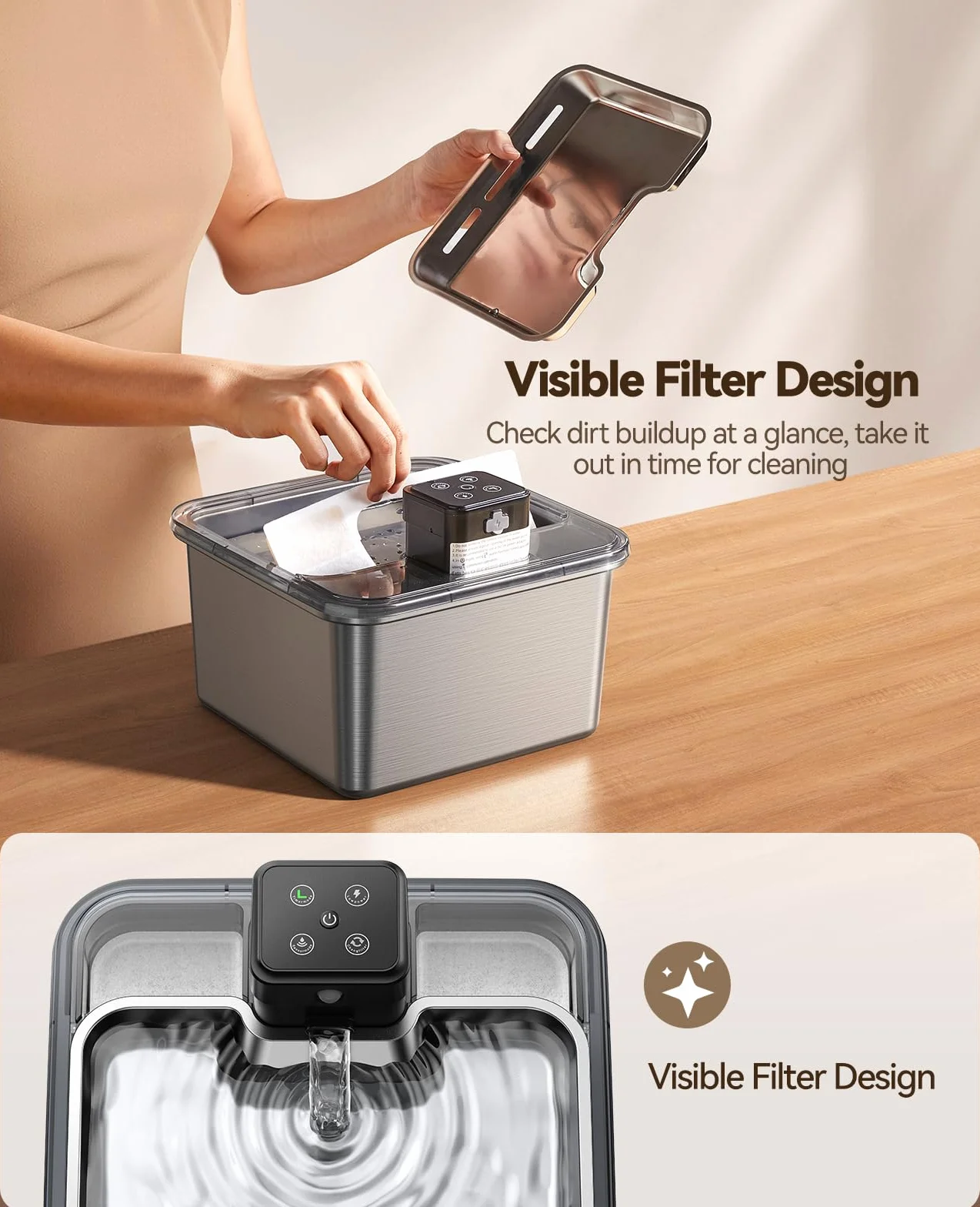 FEELNEEDY Fontaine à Eau pour Chat sans Fil 3.2L INOX avec Détecteur de Mouvement, Batterie 4000mAh