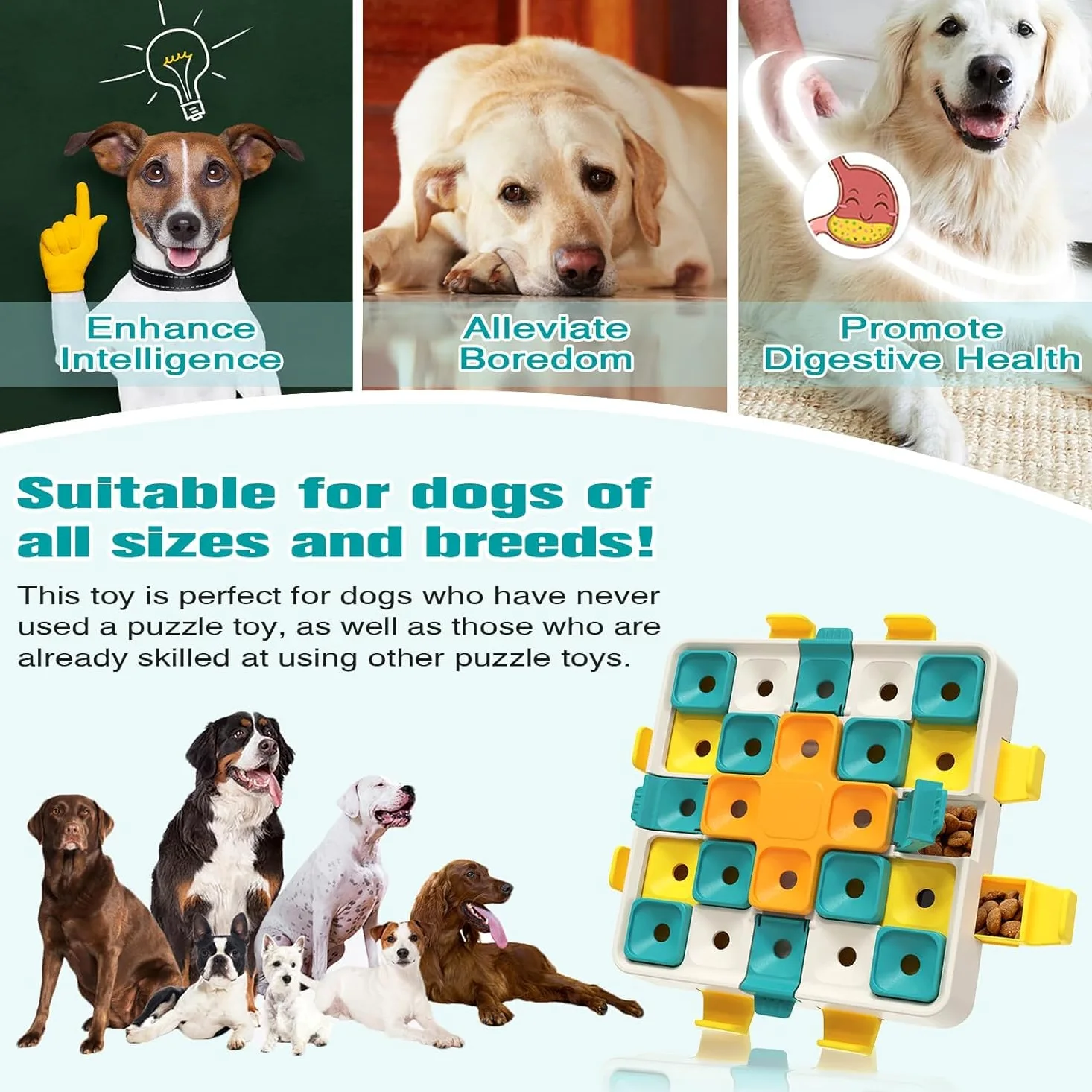KADTC Jouet puzzle avancé pour chien à 2 niveaux de défi, cube stimulant le cerveau, marque et design américains, jouet interactif pour chiens intelligents, petits, moyens et grands, toutes races