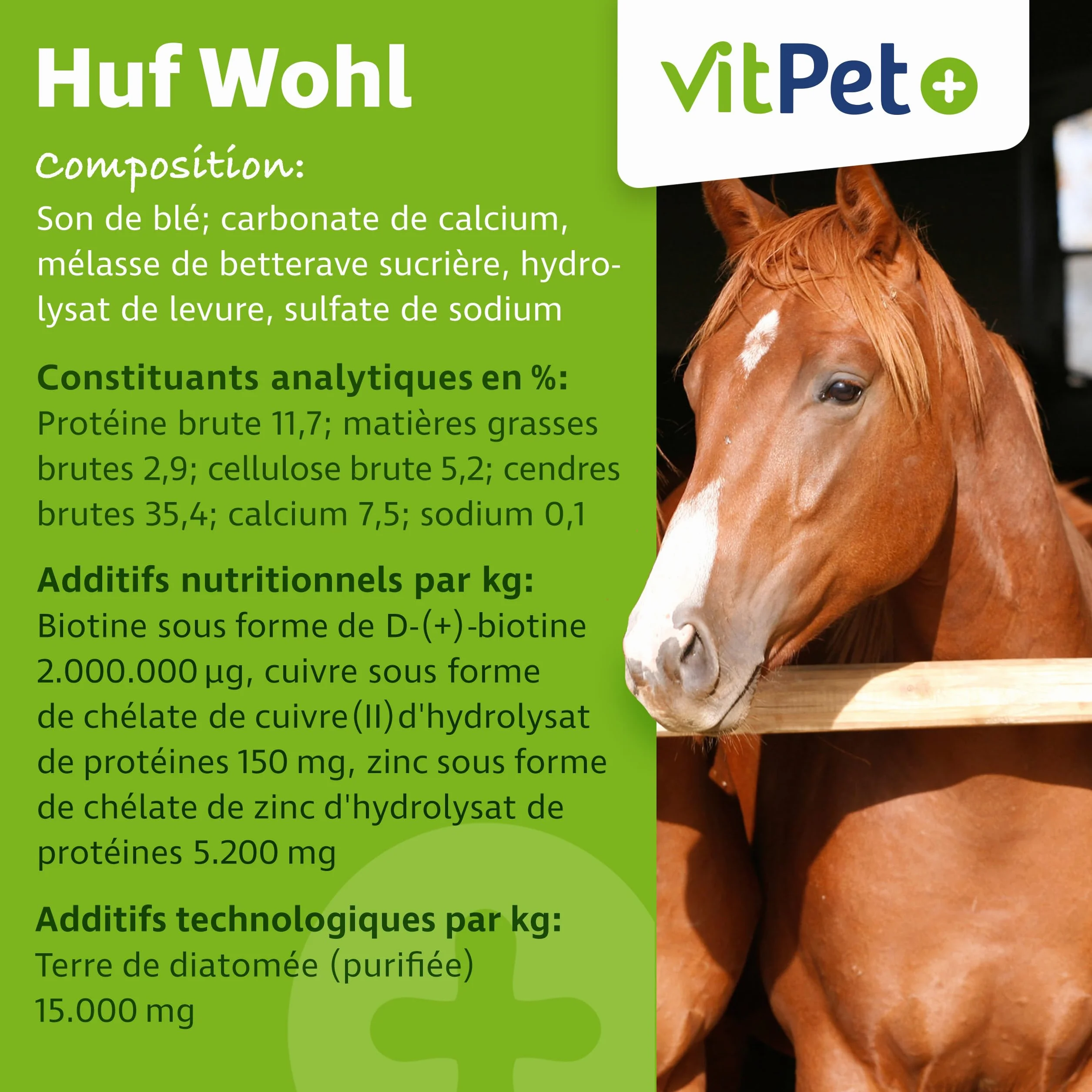Huf Wohl Aliment minéral chevaux biotine zinc terre de diatomée levure de bière 4 kg croissance sabots
