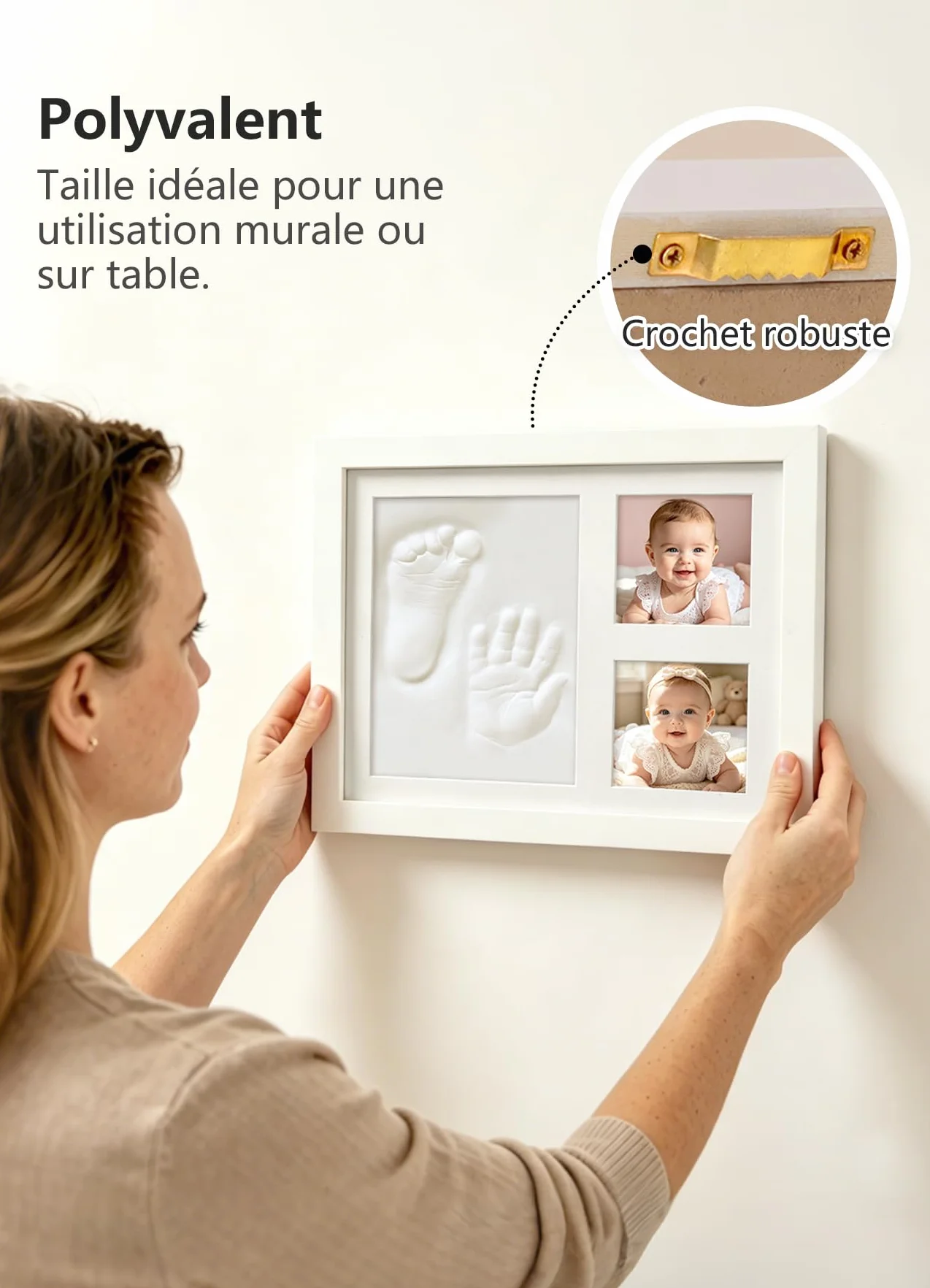 Cadre Empreintes Bébé Kit Empreinte Pieds et Mains Personnalisé Cadeau Nouveau Né Naissance Blanc