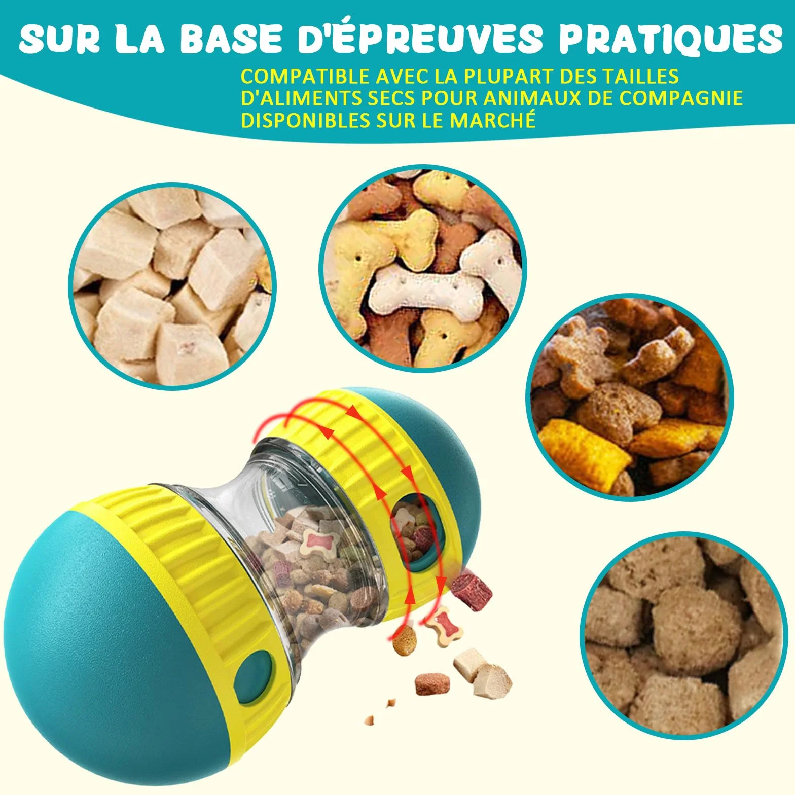 Jouet pour Chien Indestructible Interactif de Mangeoire, Distributeur Croquettes, Cadeau d'anniversaire à Couinement (Bleu)