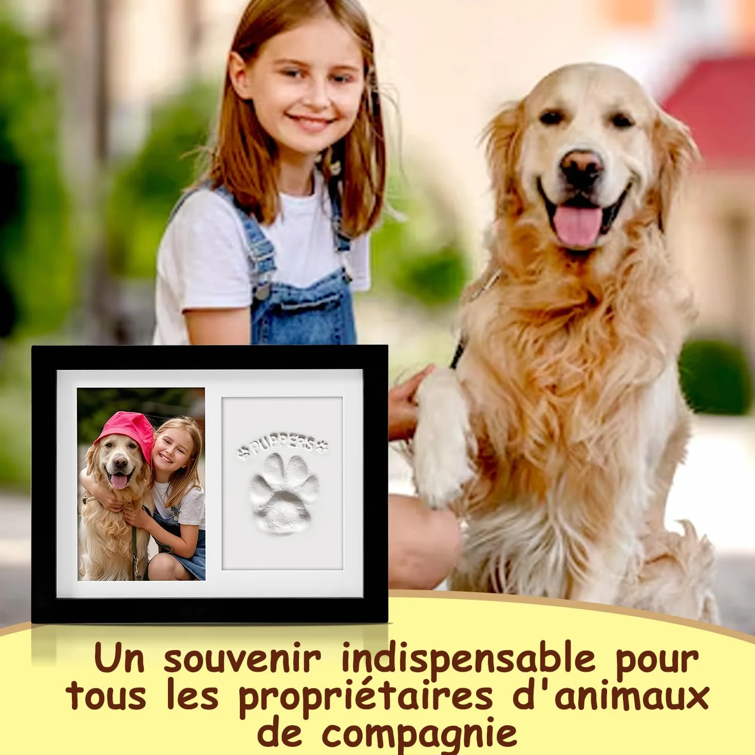 Cadre Photo Empreinte Chien Chat avec Kit d'Impression Argile, Souvenir 6x4 - Noir