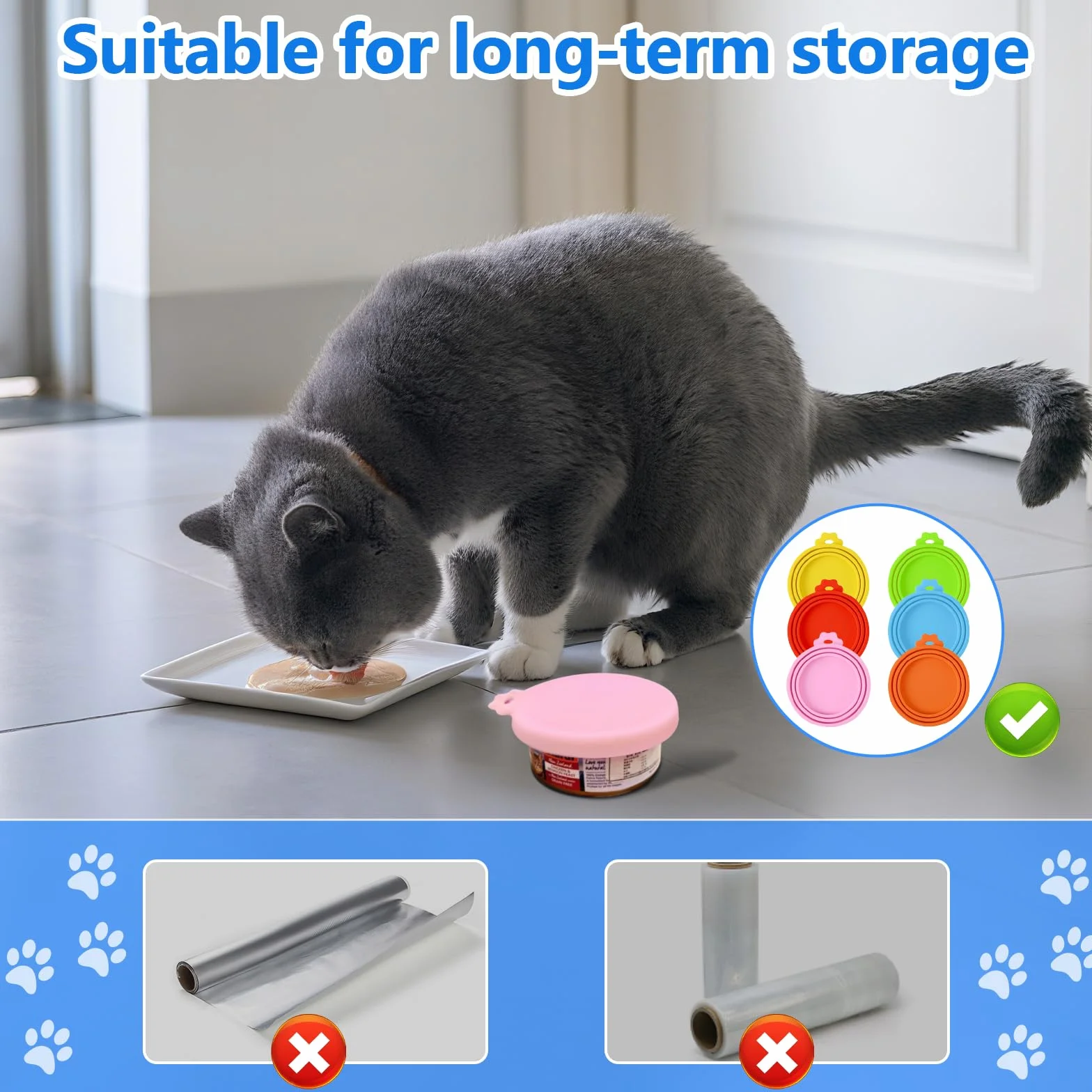 Couvercle Boite de Conserve, 6pcs Couvercle Silicone Alimentaire,Réutilisables Taille universelle en Silicone pour Nourriture pour Chien et Chat