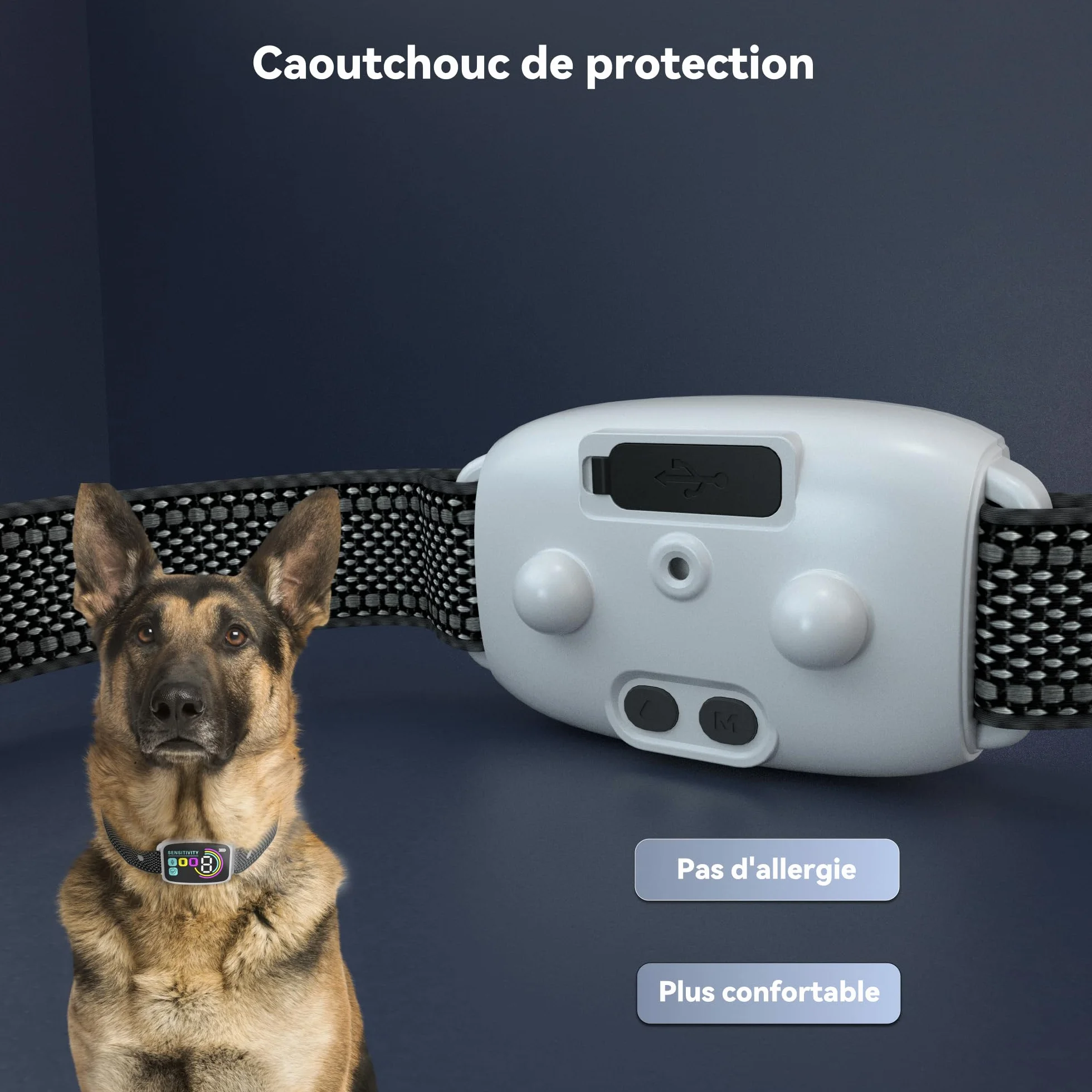Meloive Collier Anti Aboiement Chien Conformes à La Nouvelle Loi 2025 Détection Intelligente 4 Modes Rechargeable Blanc
